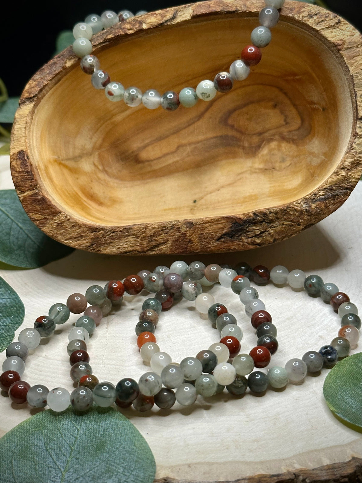 African Bloodstone Bracelet with polished gemstone beads