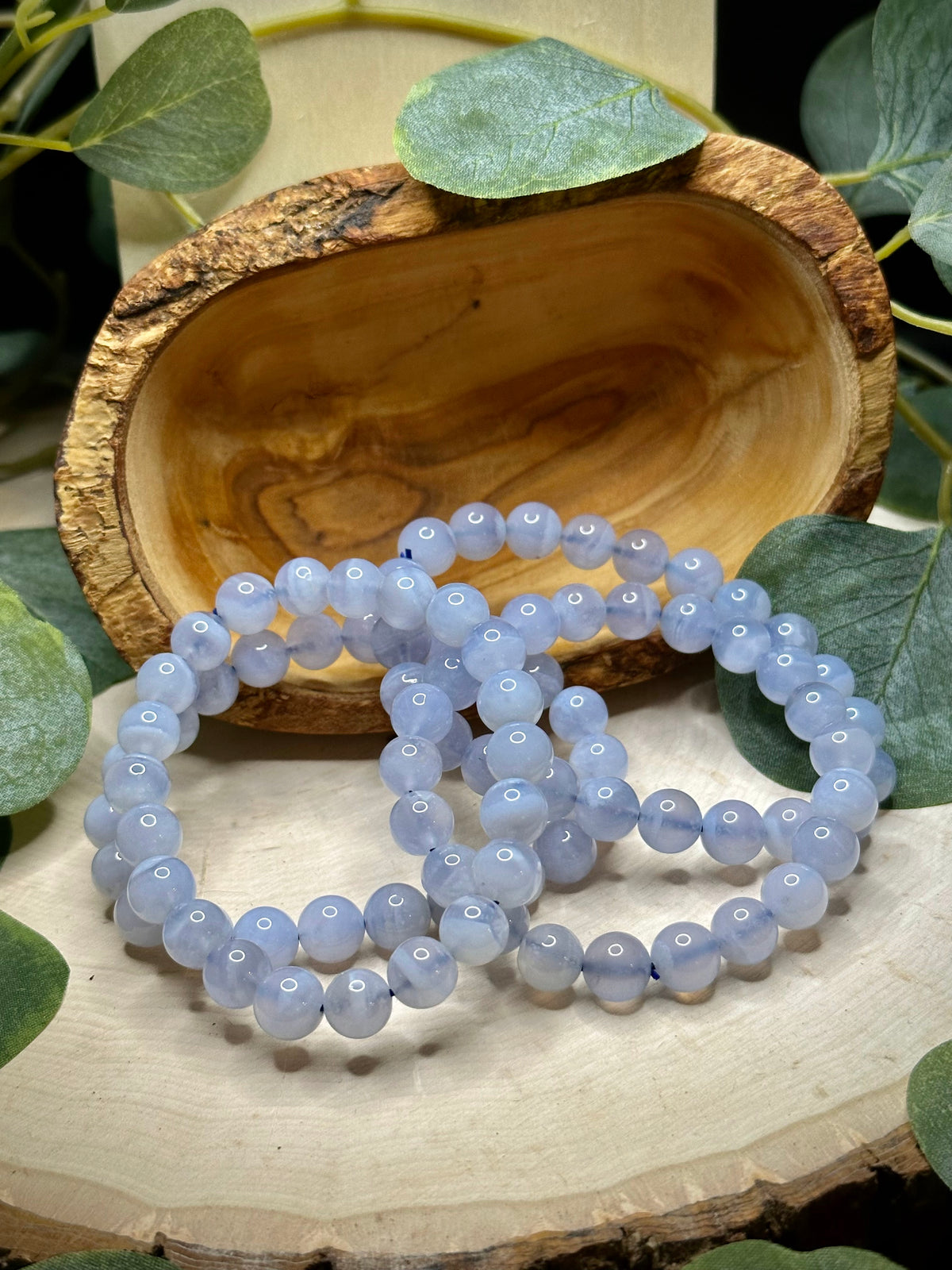 Blue Chalcedony Bracelet with polished gemstone beads