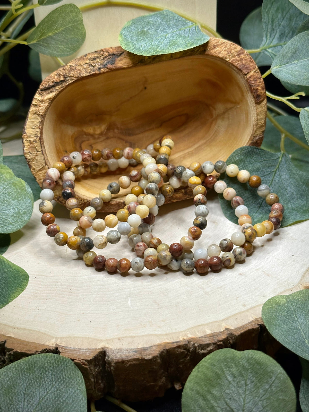 Crazy Lace Agate Bracelet with polished gemstone beads