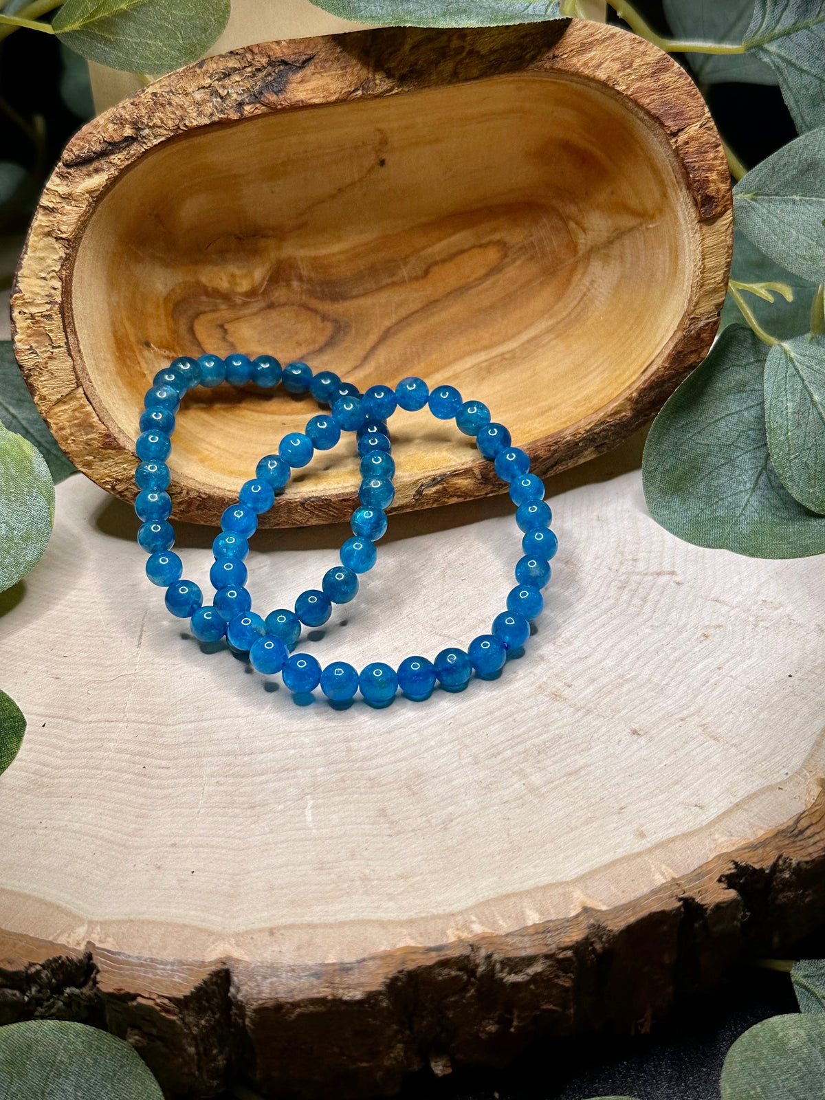Blue Apatite Bracelet with polished gemstone beads, alternate view 2