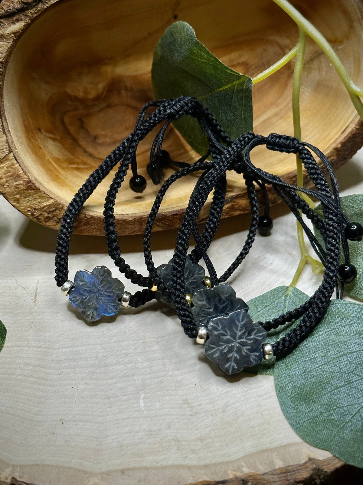 Labradorite snowflake adjustable macrame bracelet
