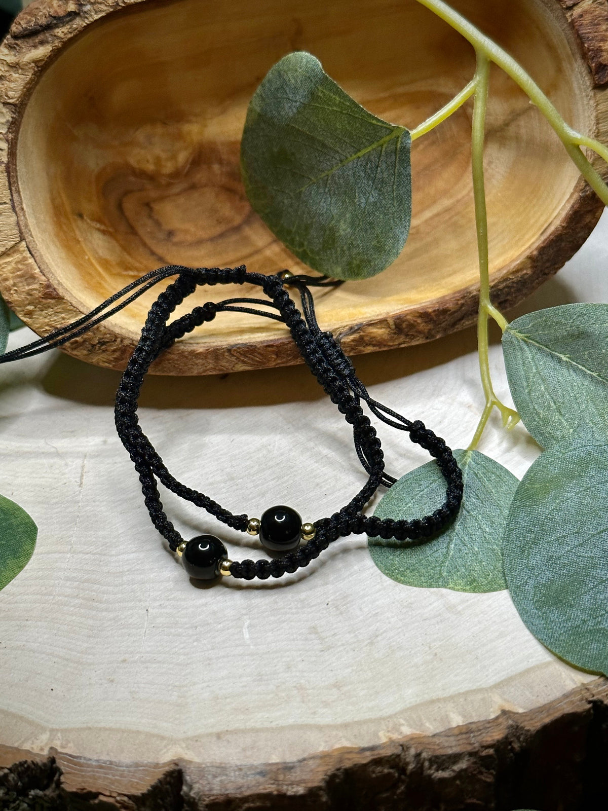 Adjustable macramé bracelet with a polished 10mm gemstone bead, alternate view 2