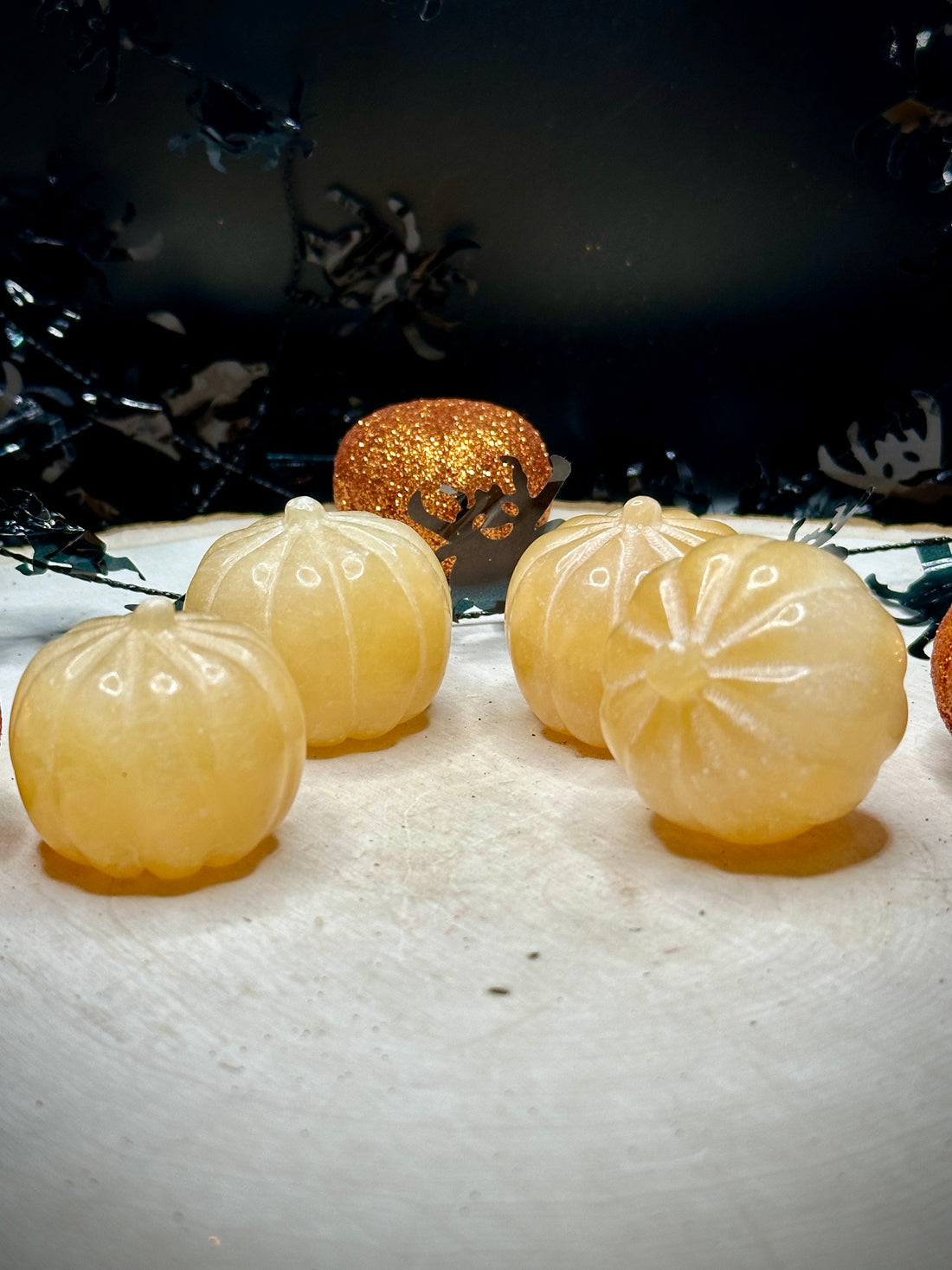 Orange Calcite Pumpkin Carvings