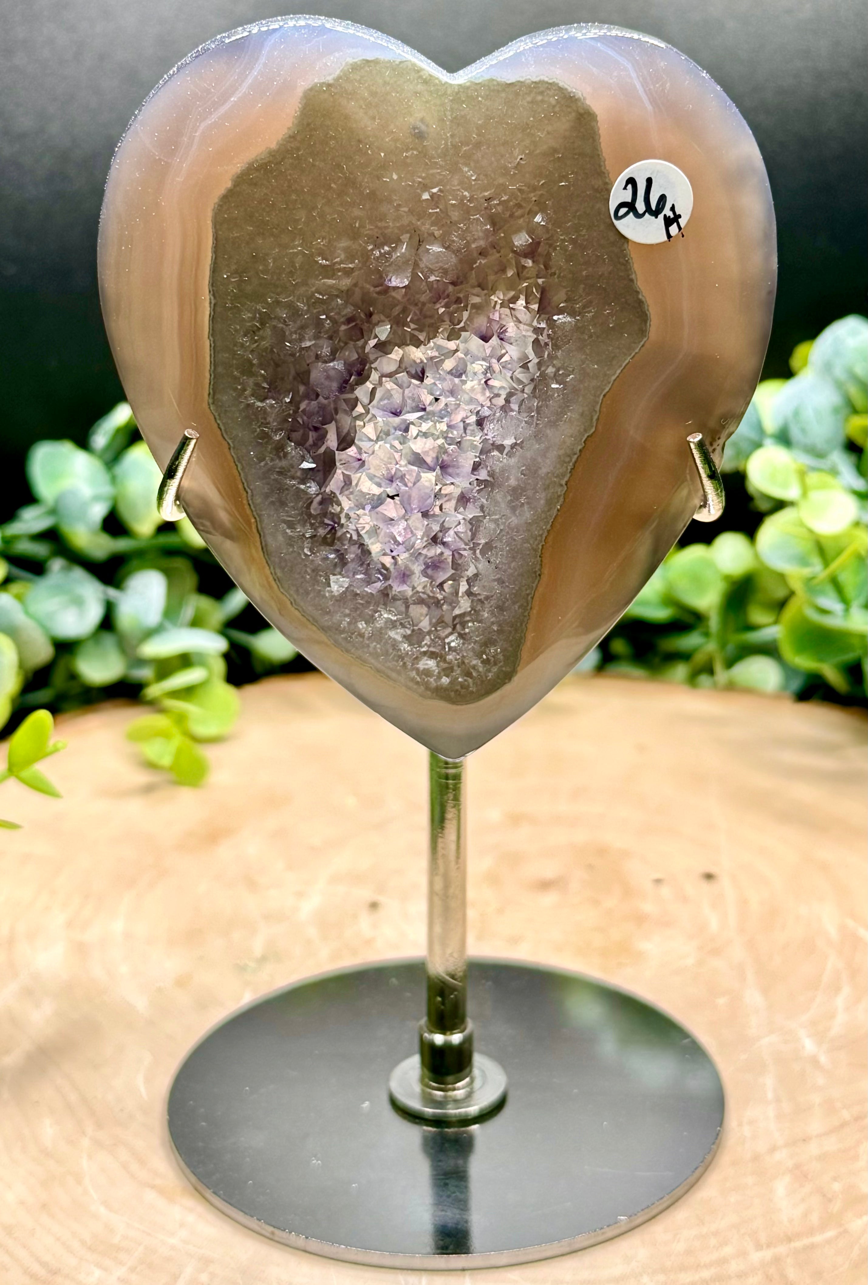 Druzy Agate Hearts with Amethyst Centers | Crystal Hearts