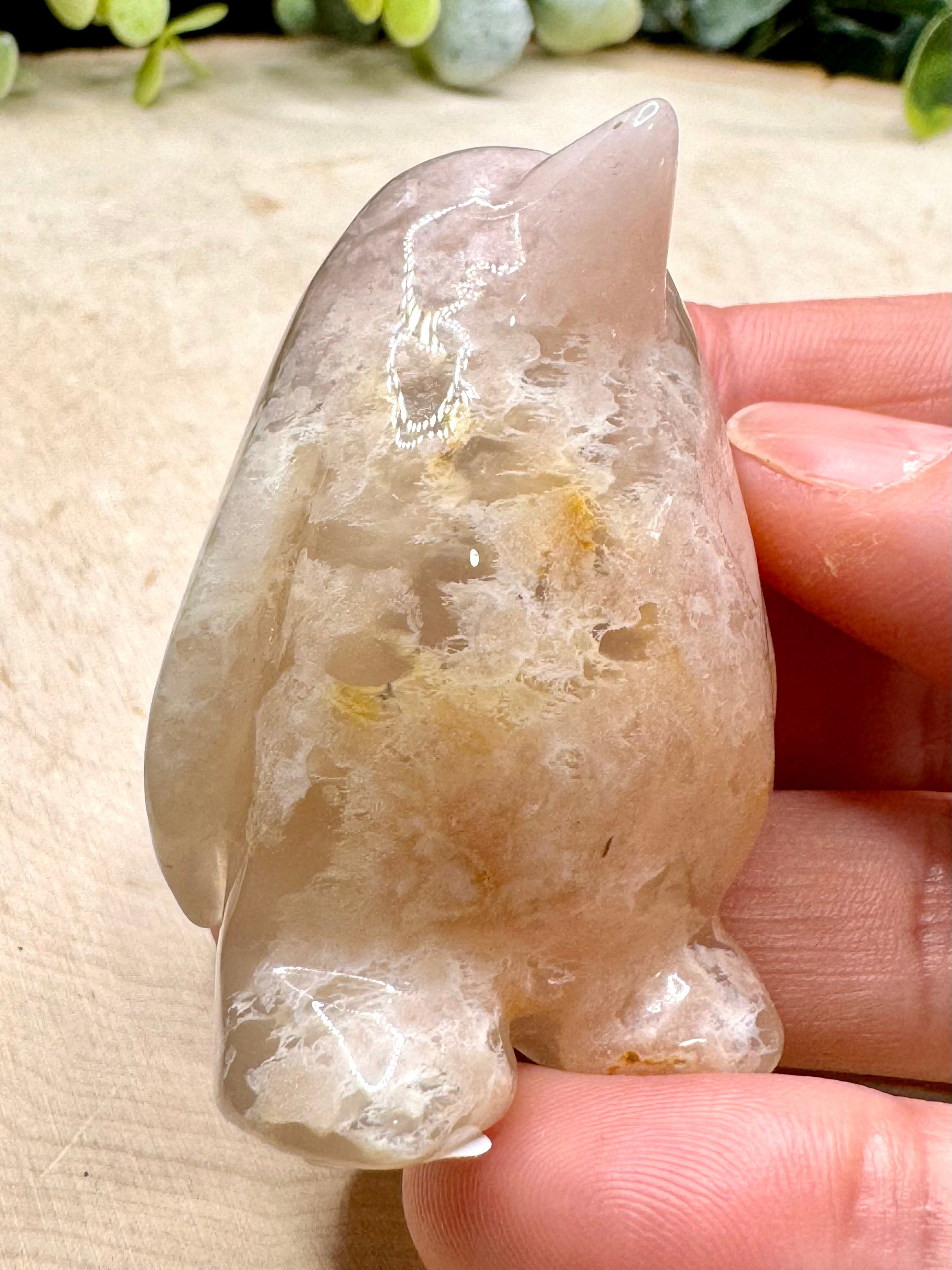 Flower Agate Penguin Carvings | Crystal Penguin Figurines