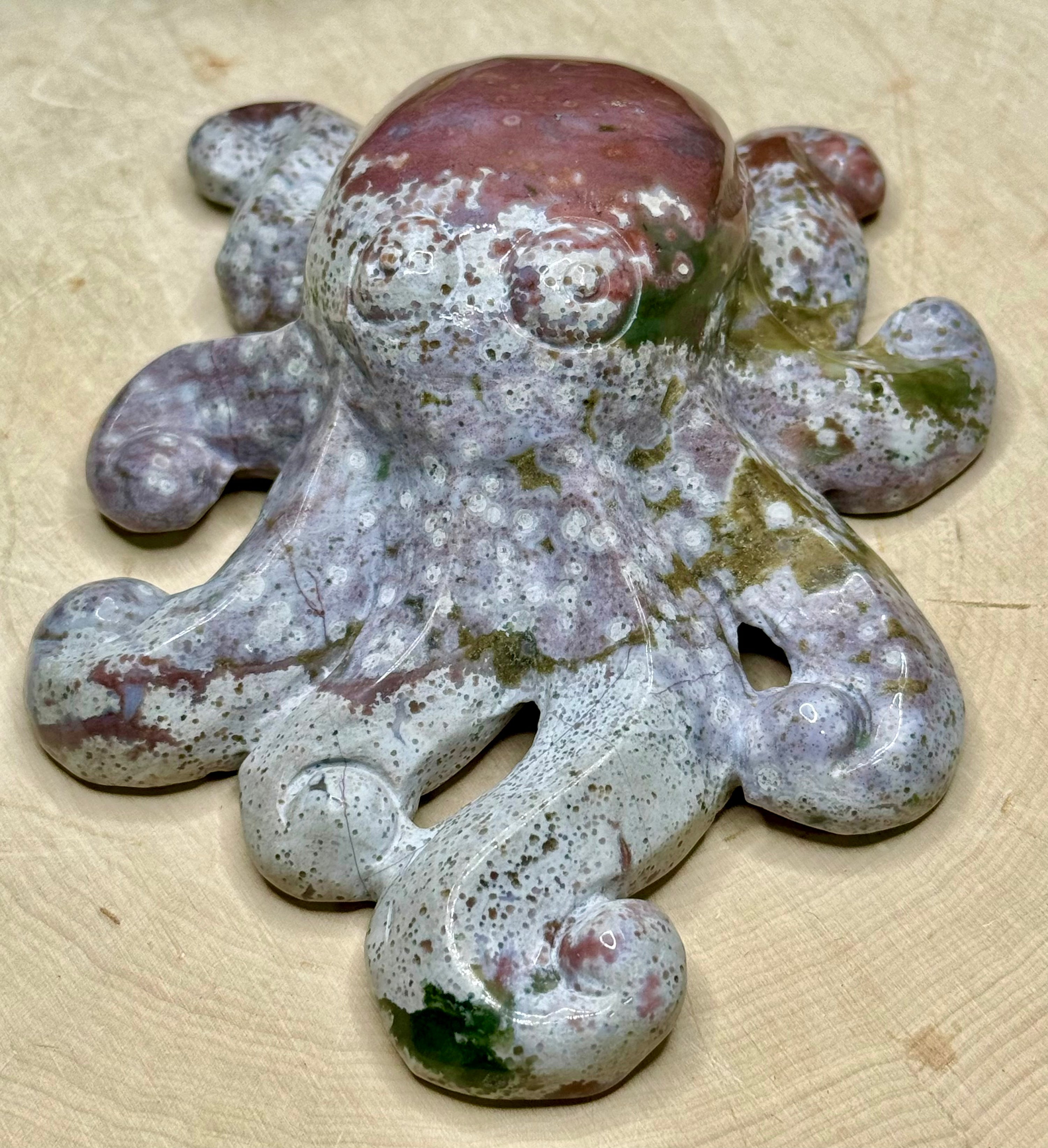Ocean Jasper Octopus Carving | Large Hand Carved Crystal Octopus