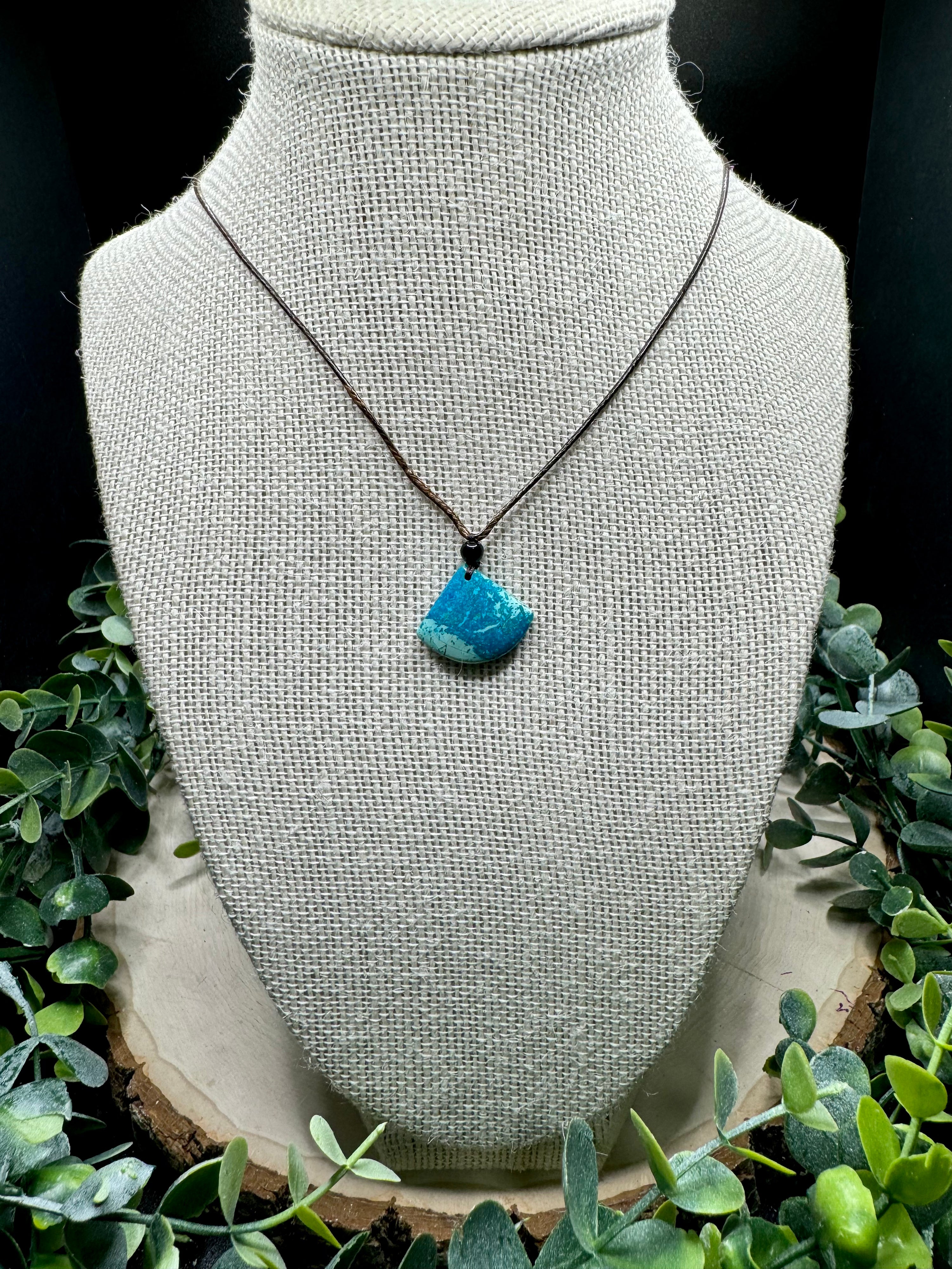 Natural chrysoprase triangle pendant necklace on adjustable cord