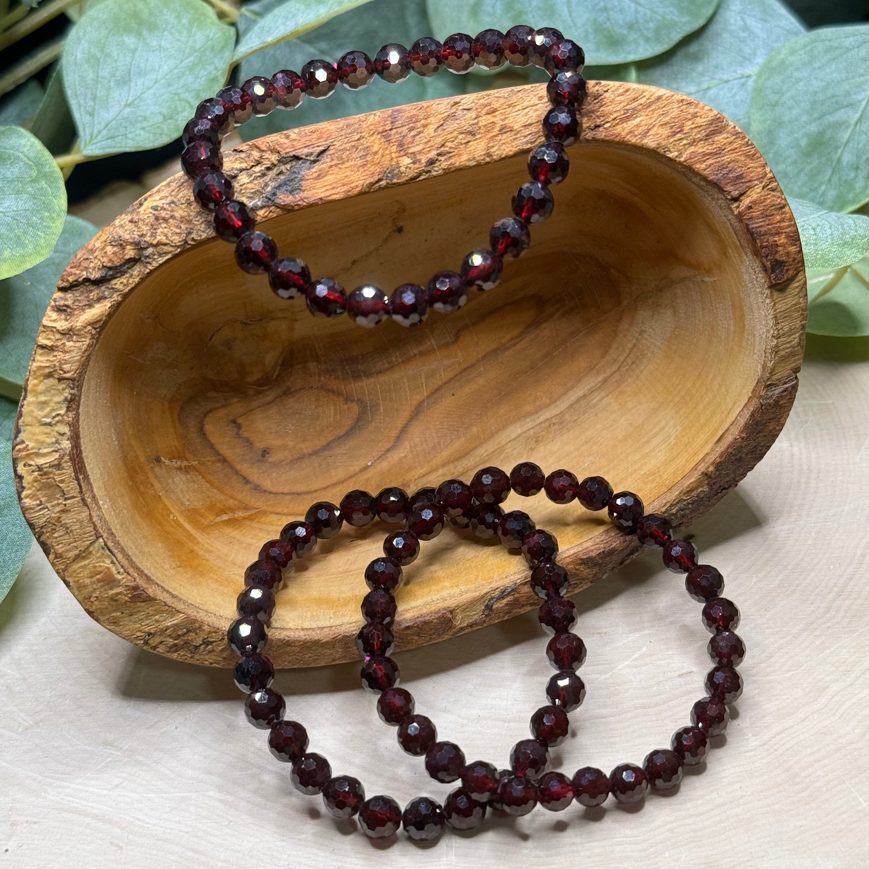 Faceted Garnet Stretch Bracelet 6mm