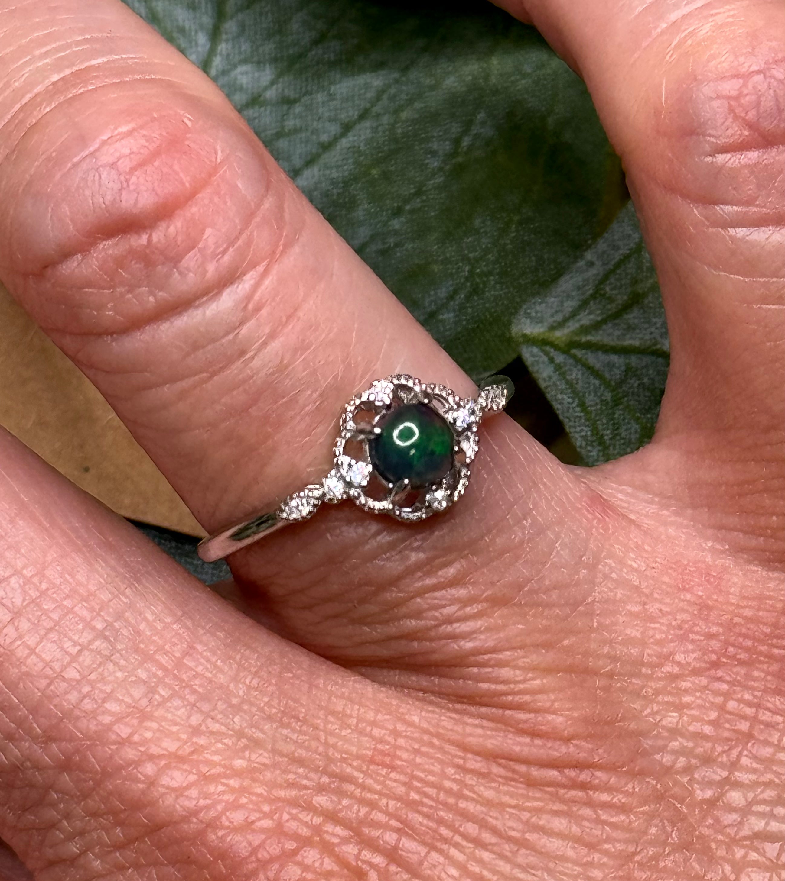 Black Opal Round Sterling Silver Ring