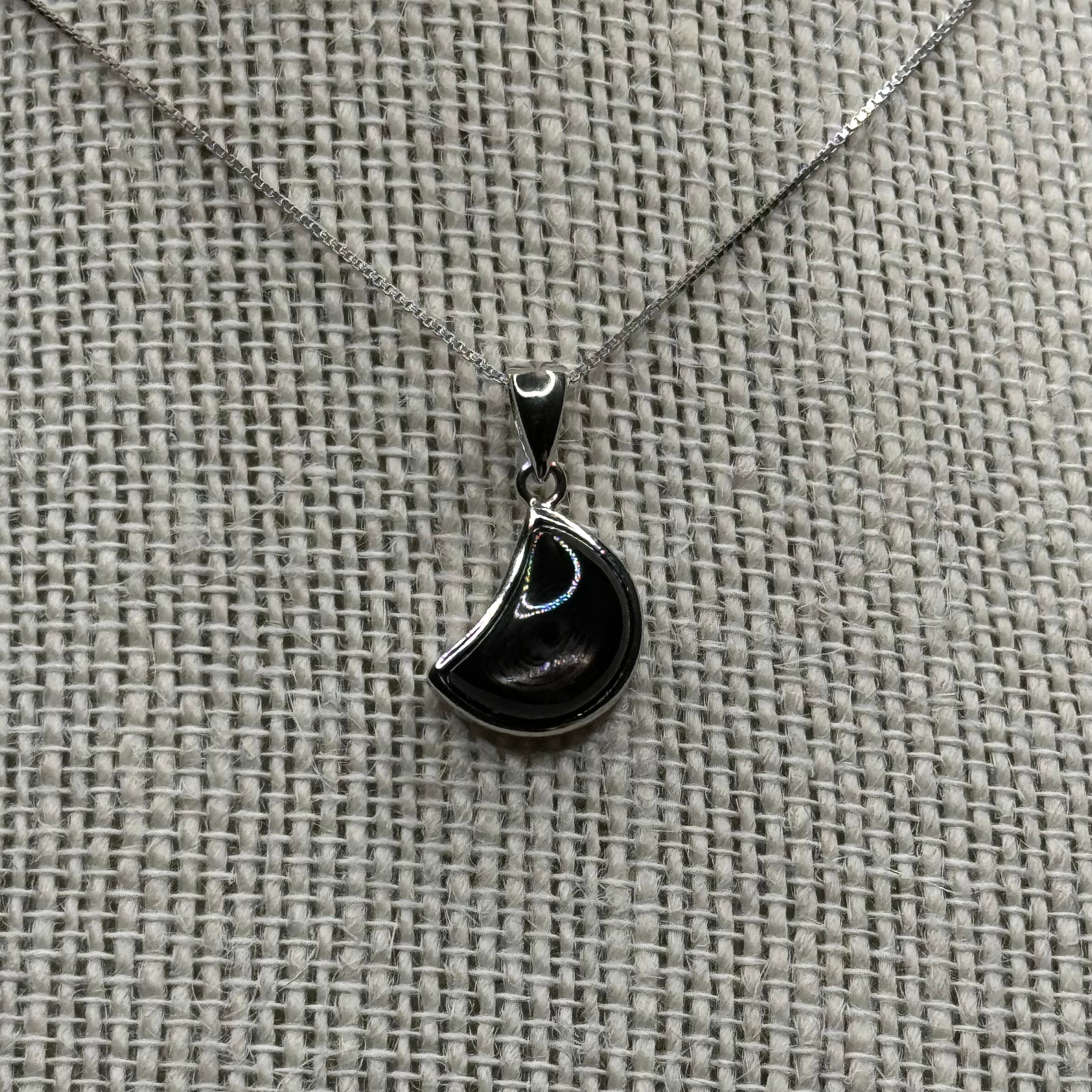 Hypersthene crescent moon pendant in 925 sterling silver