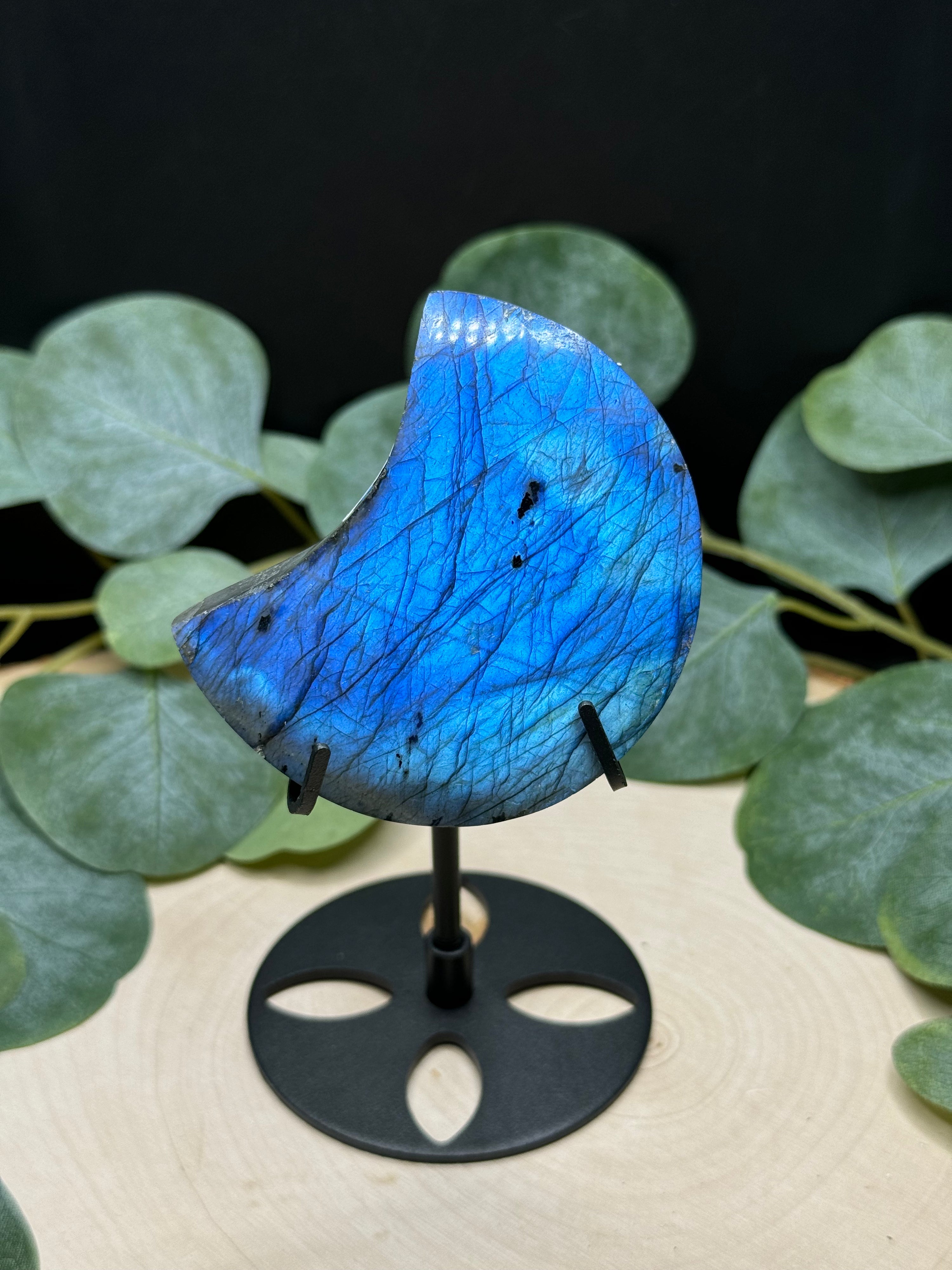 Labradorite Moon Carvings | Flashy Labradorite Crescent Moons | Natural Labradorite Decor