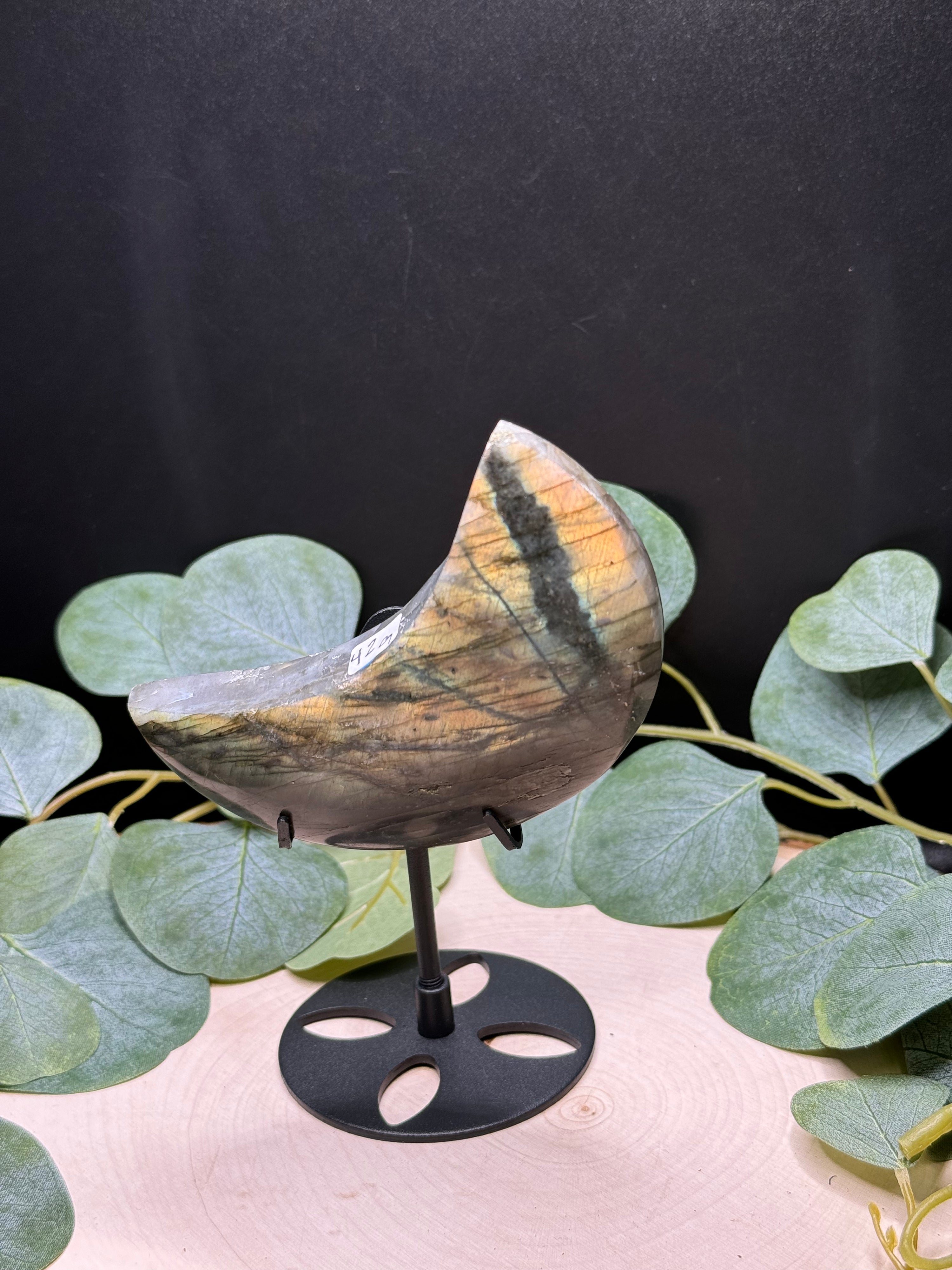 Labradorite Moon Carvings | Flashy Labradorite Crescent Moons | Natural Labradorite Decor