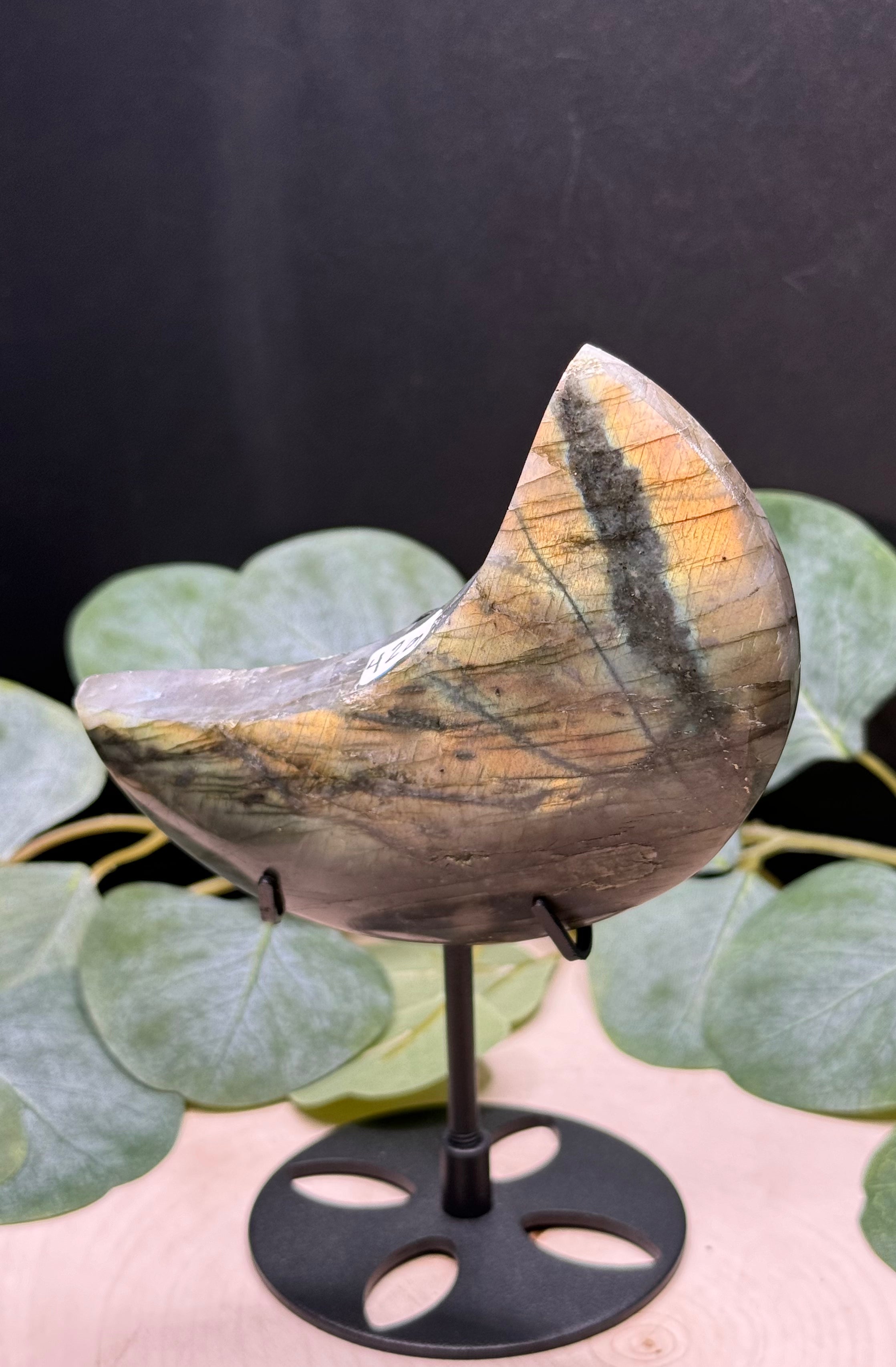 Labradorite Moon Carvings | Flashy Labradorite Crescent Moons | Natural Labradorite Decor