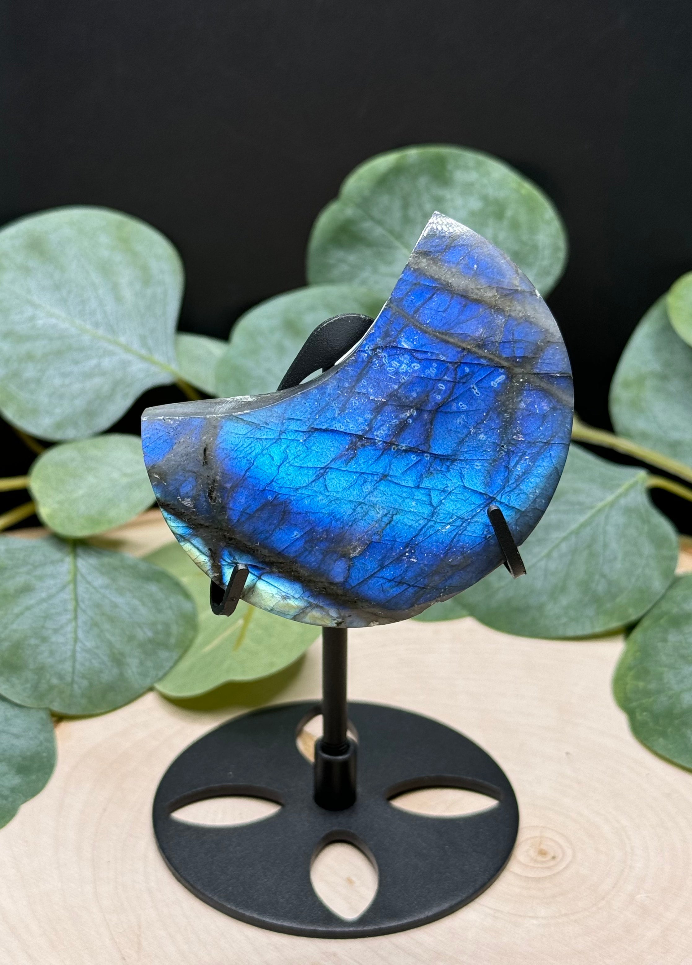 Labradorite Moon Carvings | Flashy Labradorite Crescent Moons | Natural Labradorite Decor