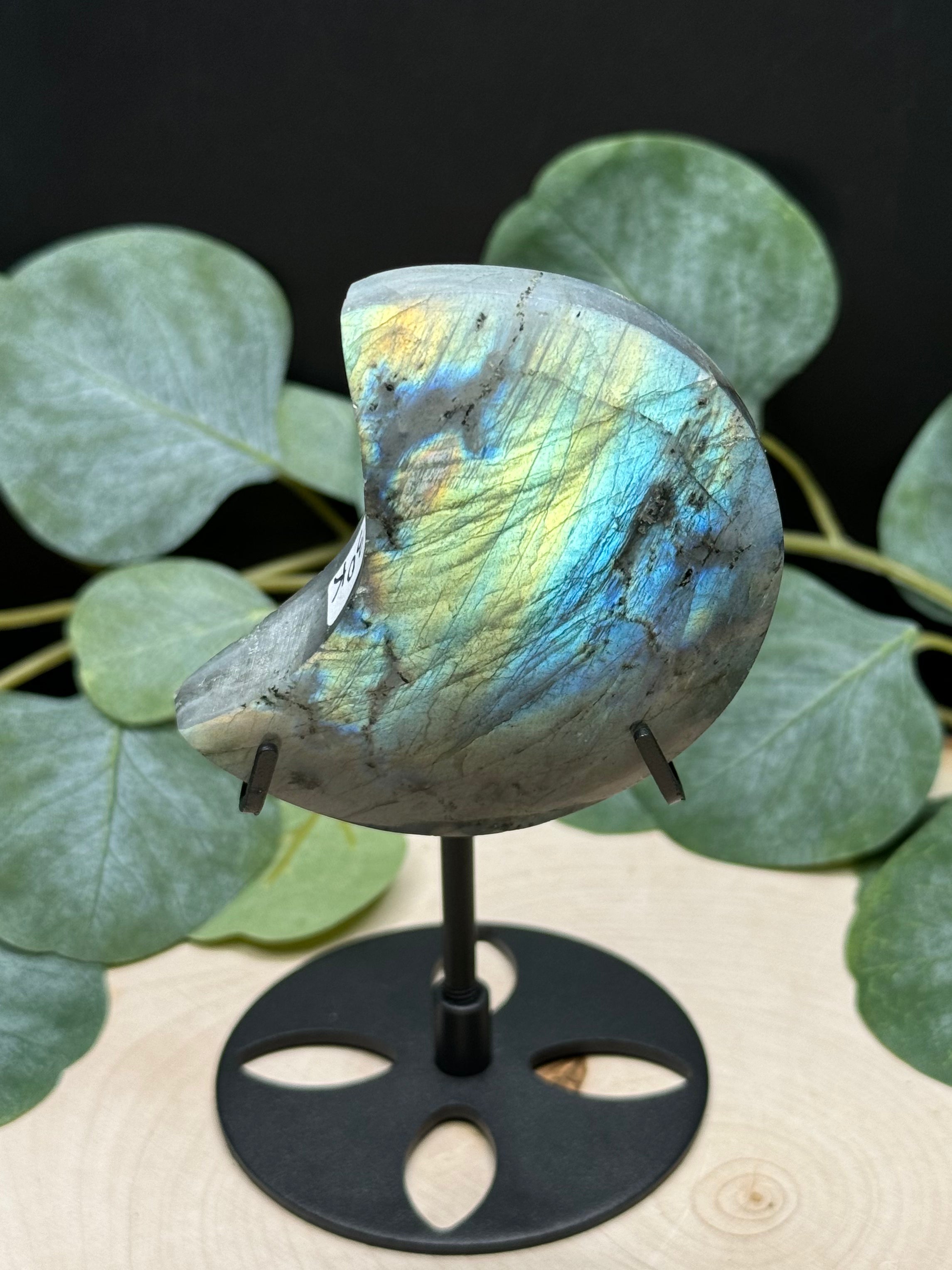 Labradorite Moon Carvings | Flashy Labradorite Crescent Moons | Natural Labradorite Decor