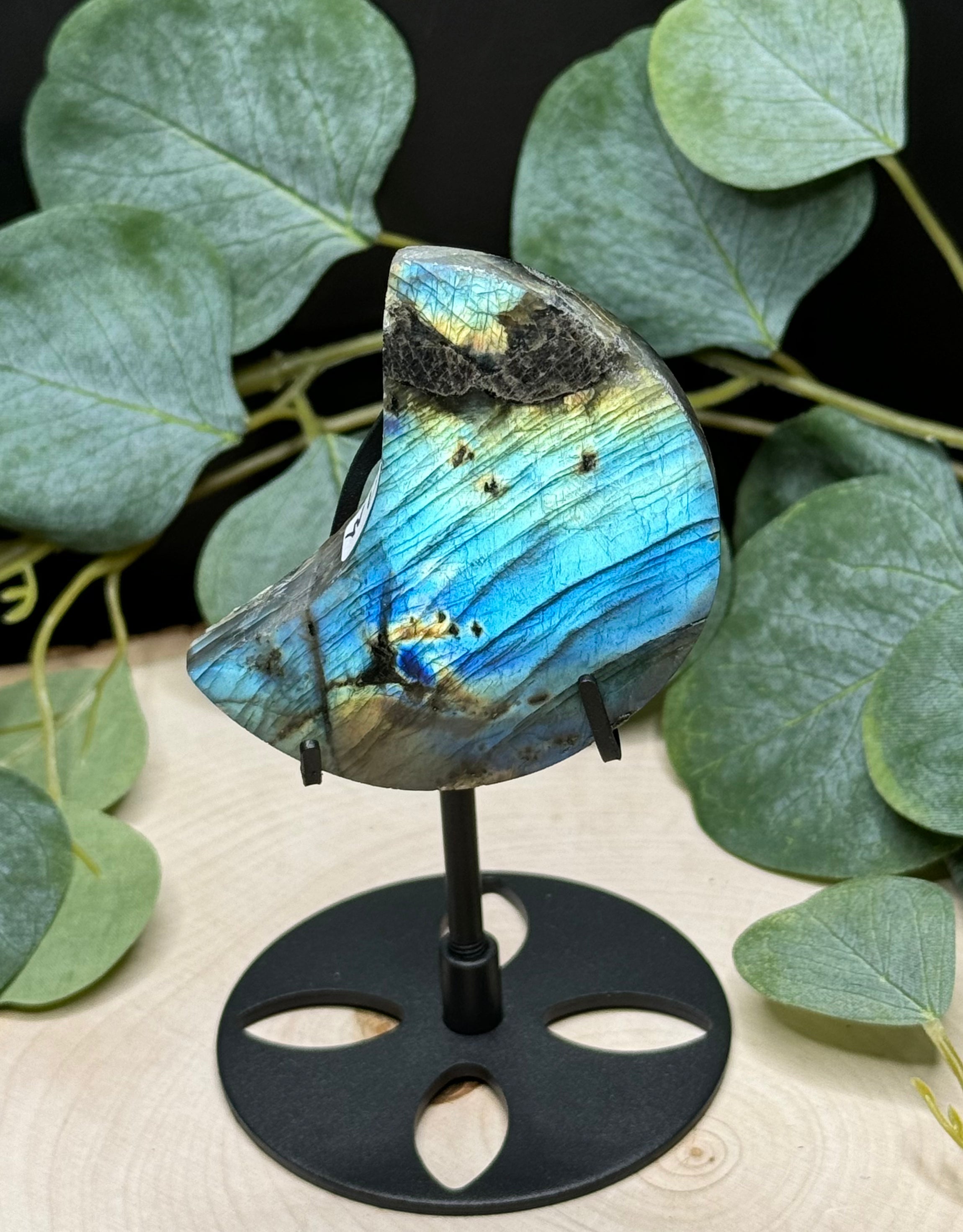 Labradorite Moon Carvings | Flashy Labradorite Crescent Moons | Natural Labradorite Decor