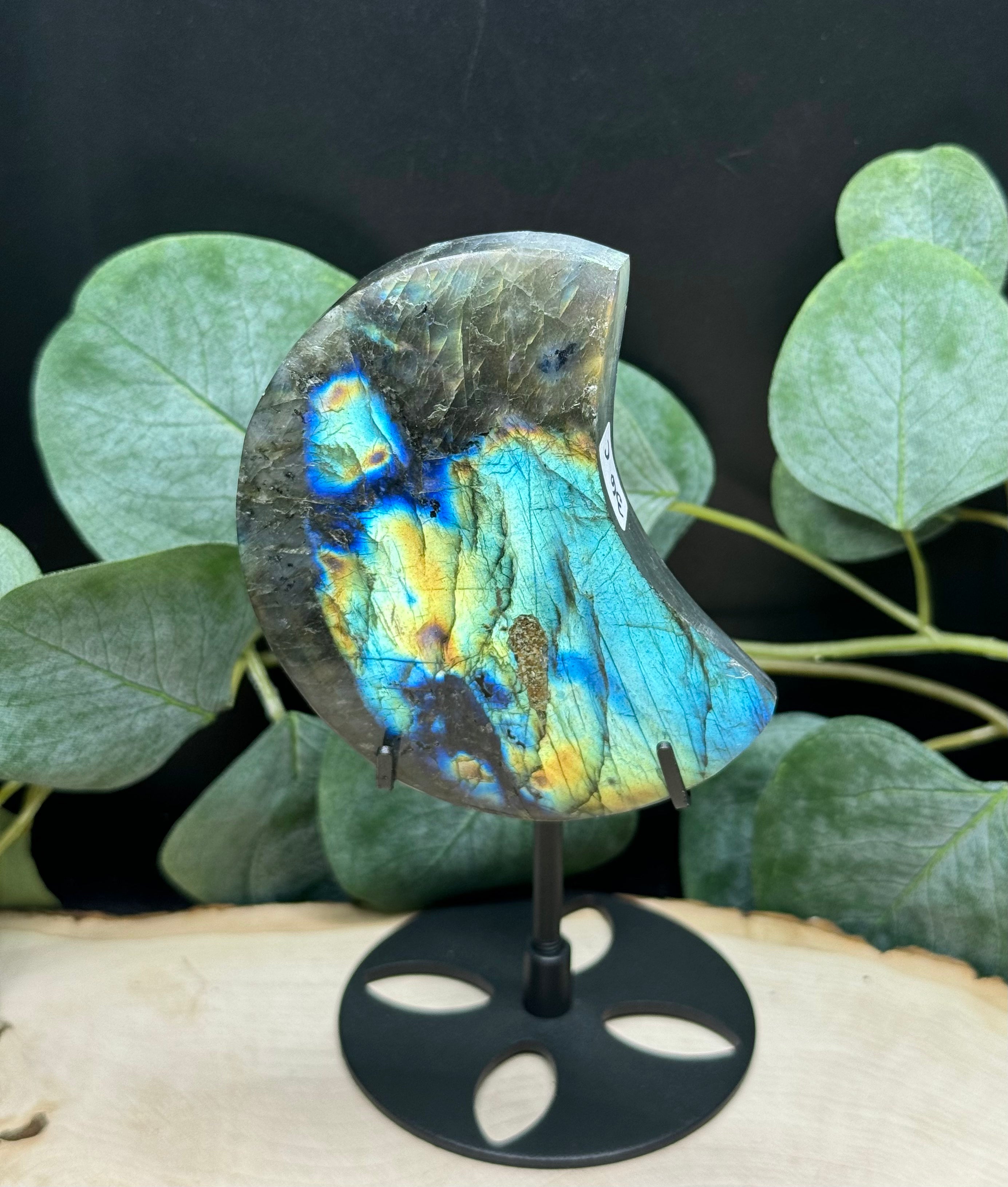 Labradorite Moon Carvings | Flashy Labradorite Crescent Moons | Natural Labradorite Decor