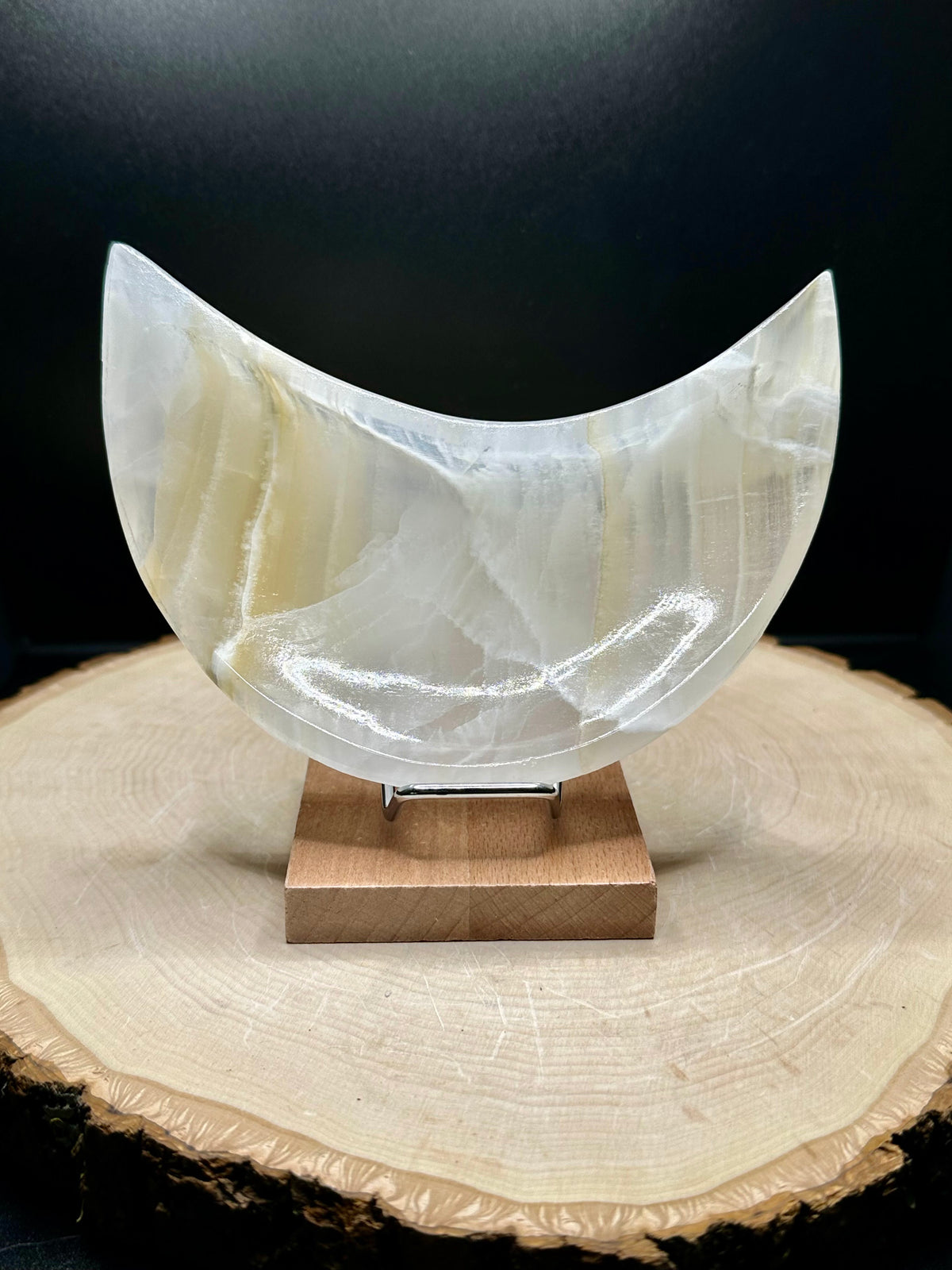 Mexican Onyx Crescent Moon Bowl | Banded Calcite Crystal Bowl | Home Decor & Jewelry Dish