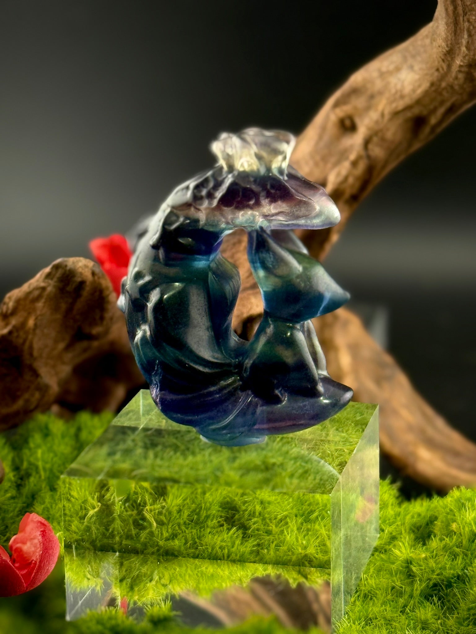 Fluorite Sitting Kitsune Carvings