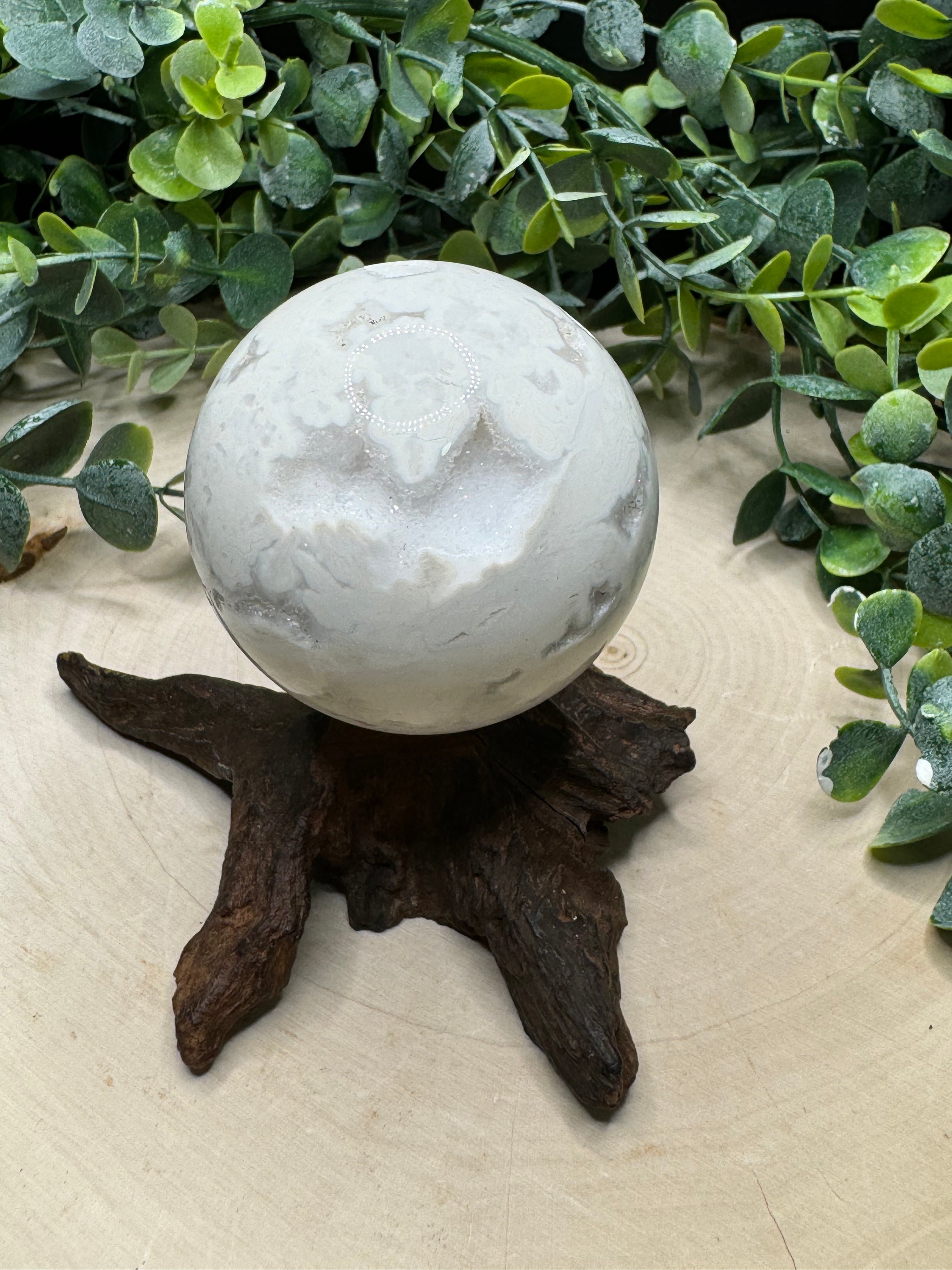 White Plume Agate Spheres | Snow Agate Crystal Spheres from Indonesia