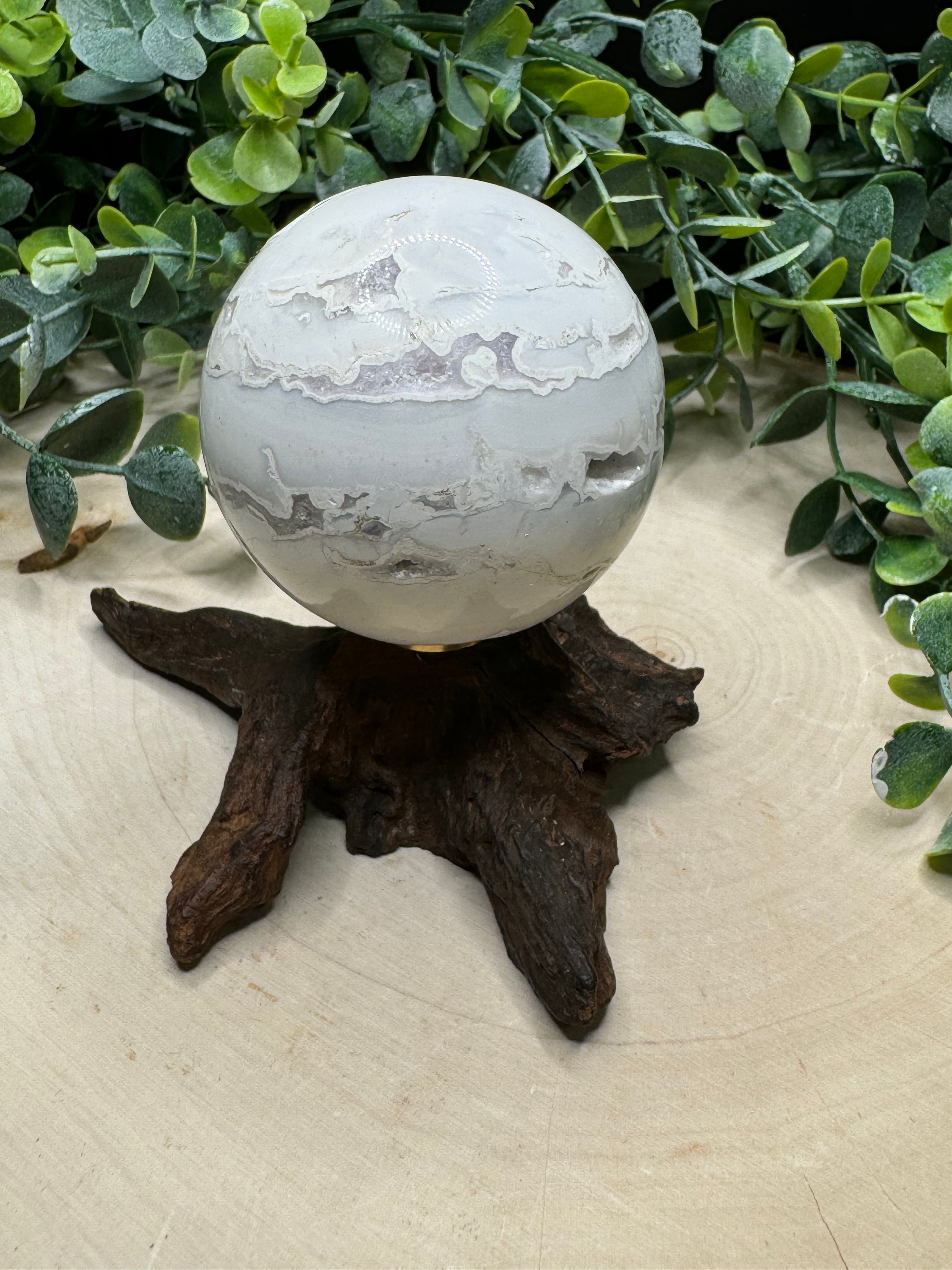 White Plume Agate Spheres | Snow Agate Crystal Spheres from Indonesia