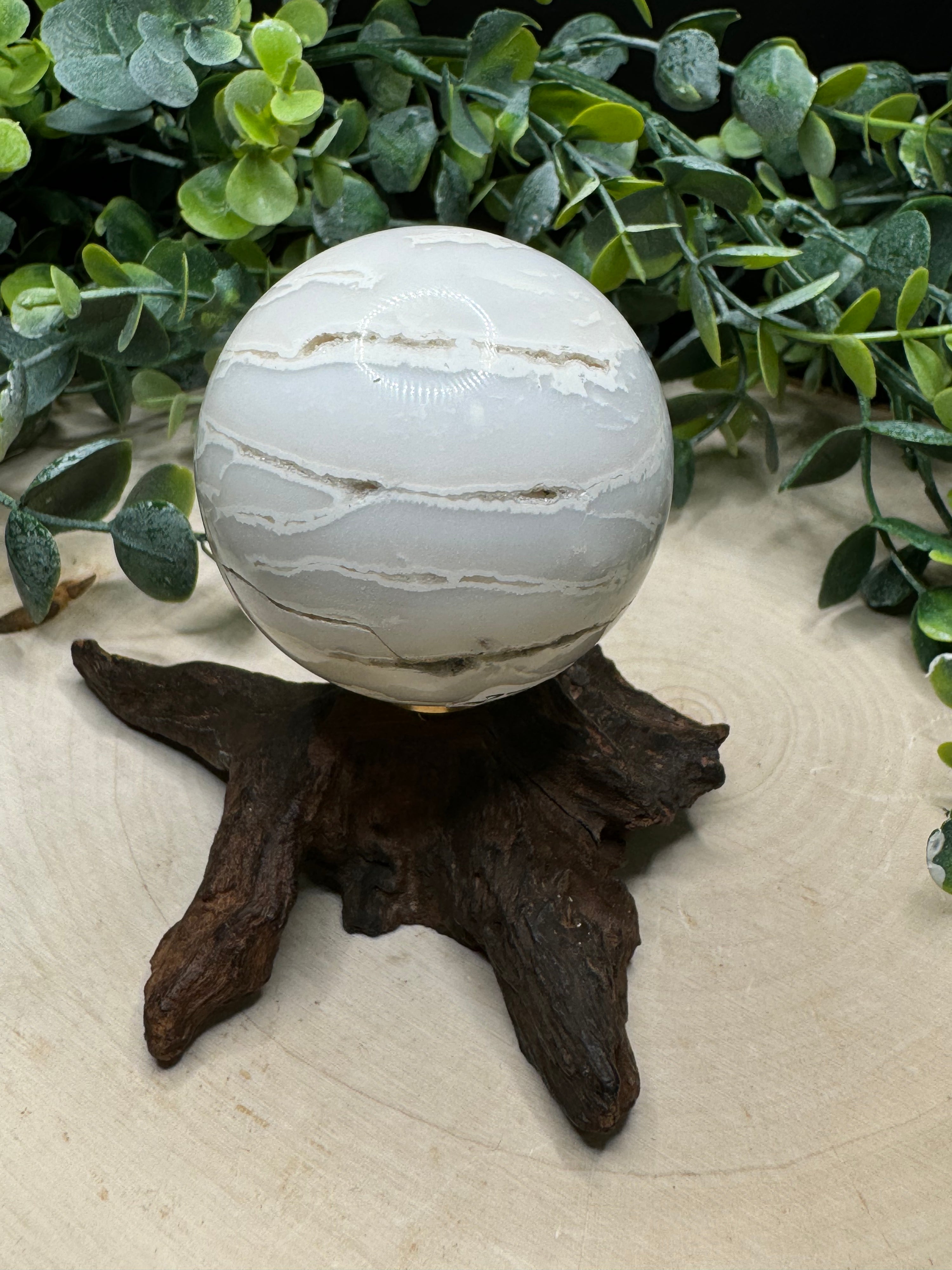 White Plume Agate Spheres | Snow Agate Crystal Spheres from Indonesia