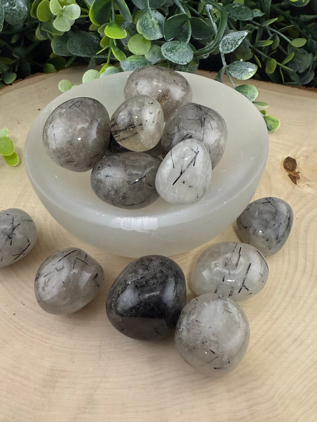 Black Tourmalinated Quartz Tumble