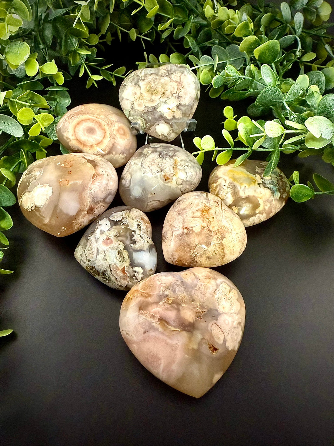 Flower Agate Heart Palmstones
