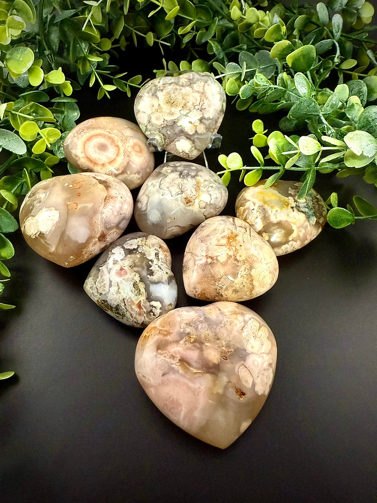 Flower Agate Heart Palmstones
