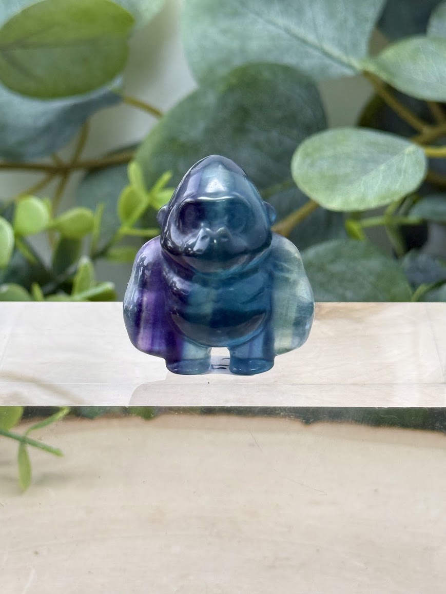 Hand-Polished Rainbow Fluorite Gorilla Carvings | Natural Crystal Animal Figurine