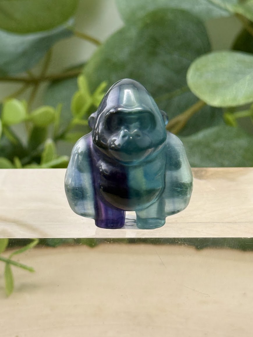 Hand-Polished Rainbow Fluorite Gorilla Carvings