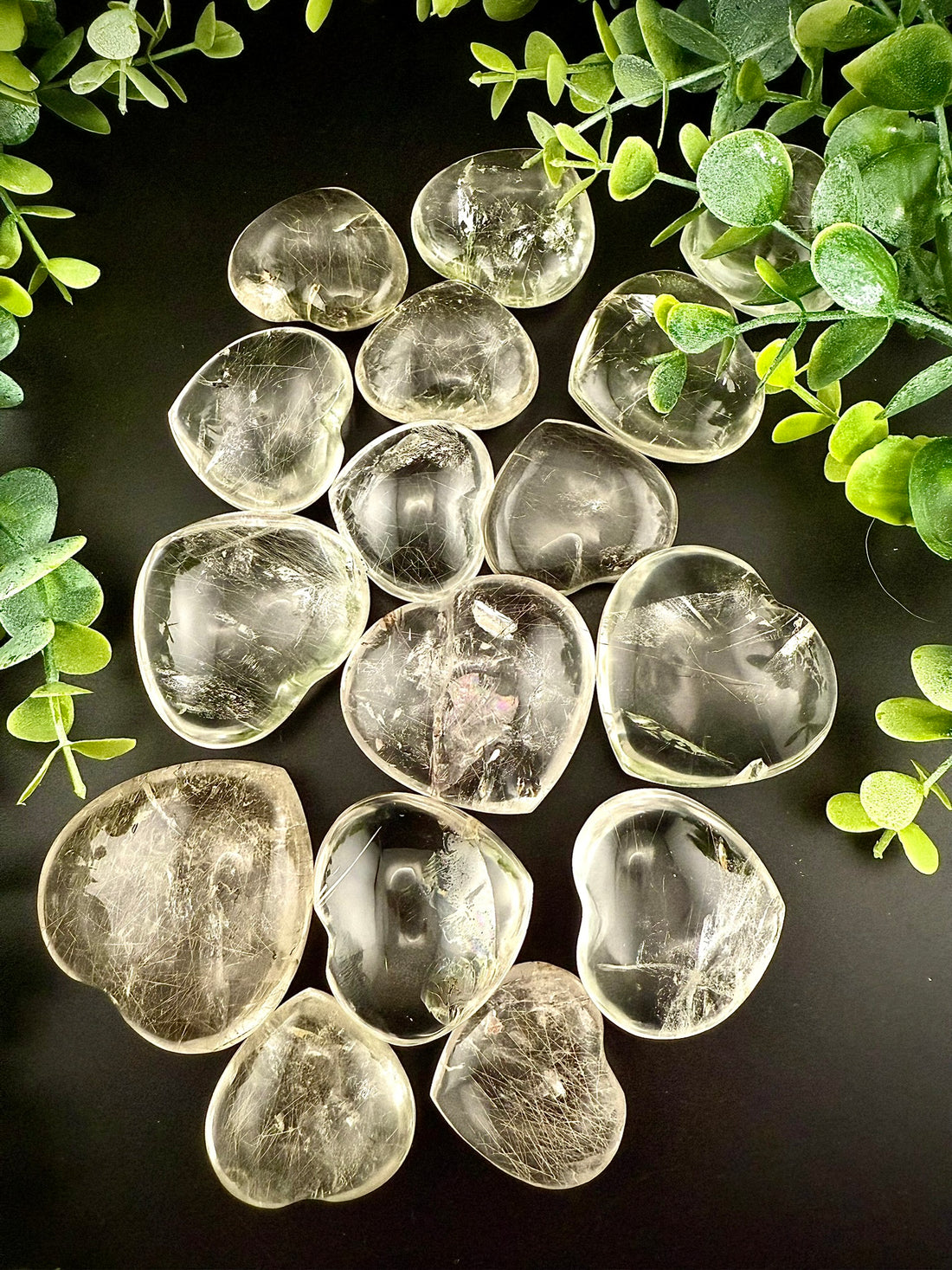 Rutilated Quartz Heart Palmstones