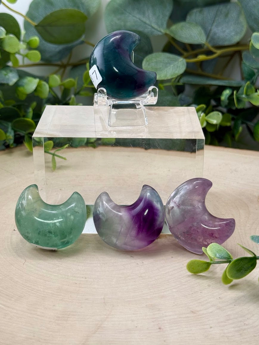 Hand-Polished Rainbow Fluorite Puffy Moons