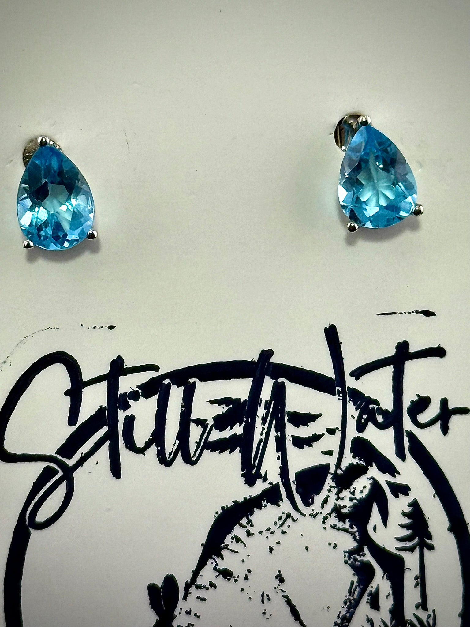 High Quality Swiss Blue Topaz Stud Earrings