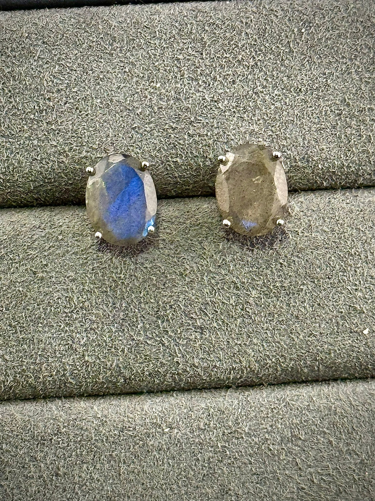 Oval Labradorite Stud Earrings | 925 Sterling Silver Natural Gemstone Earrings | Blue Flash Labradorite Jewelry - Still Water Crystals