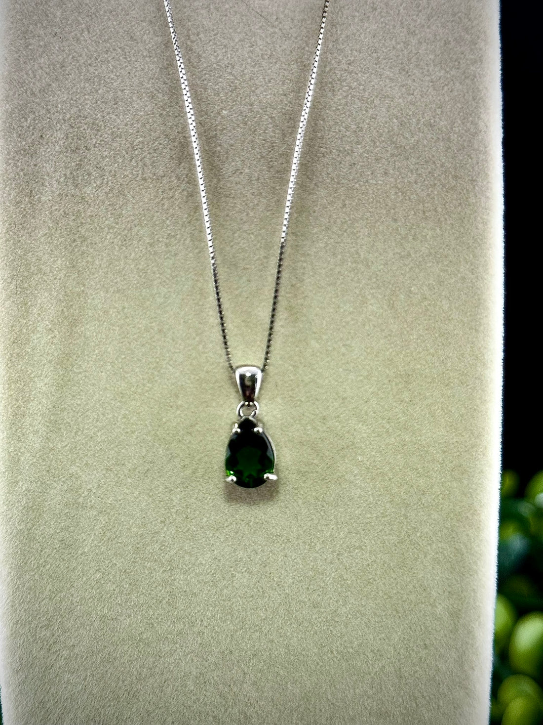 Custom made Green Dioptase Teardrop Pendant