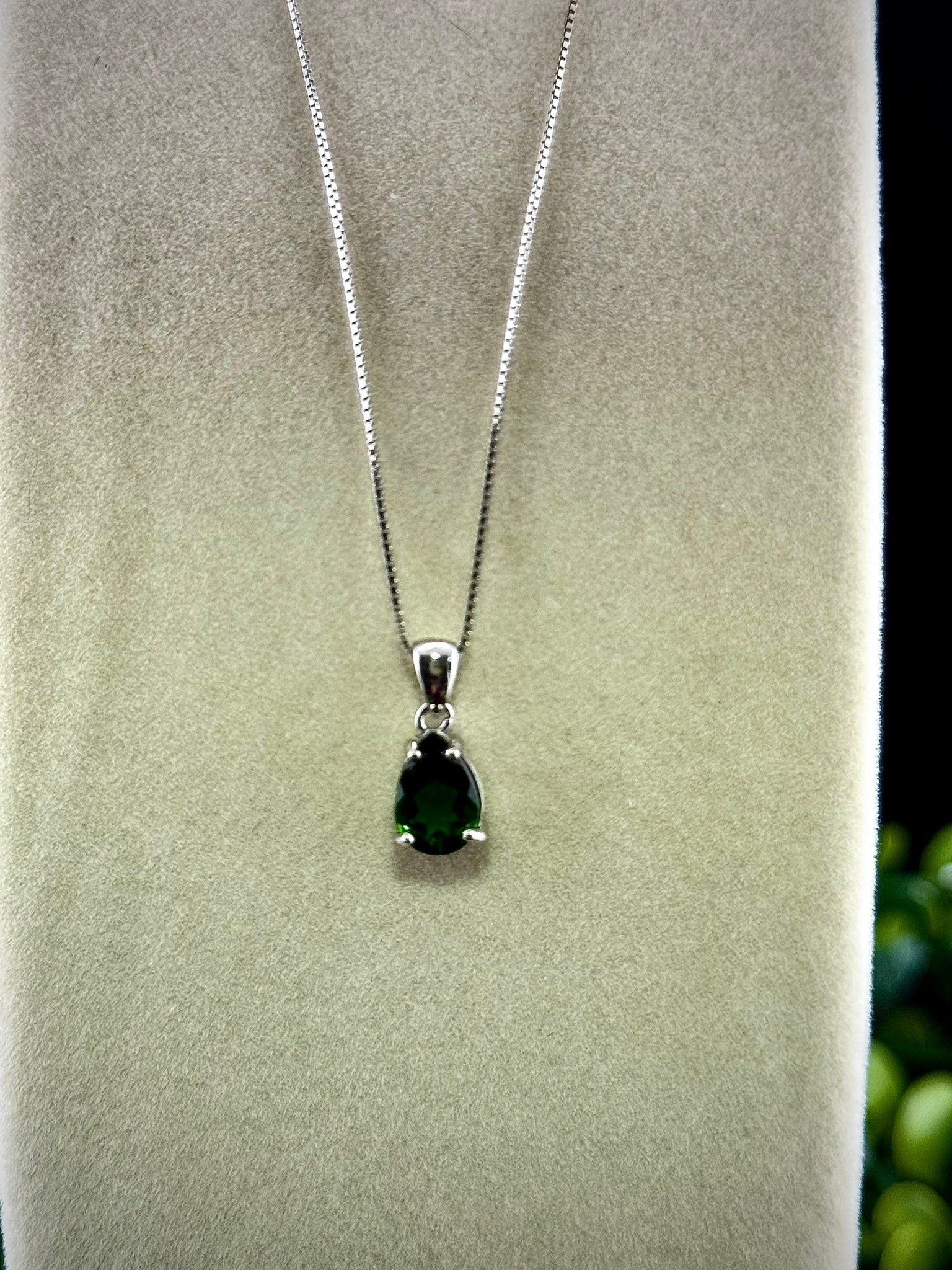 Custom made Green Dioptase Teardrop Pendant