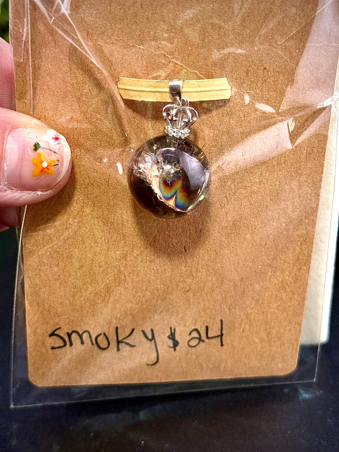 Rainbow Smoky Quartz Crown Pendant