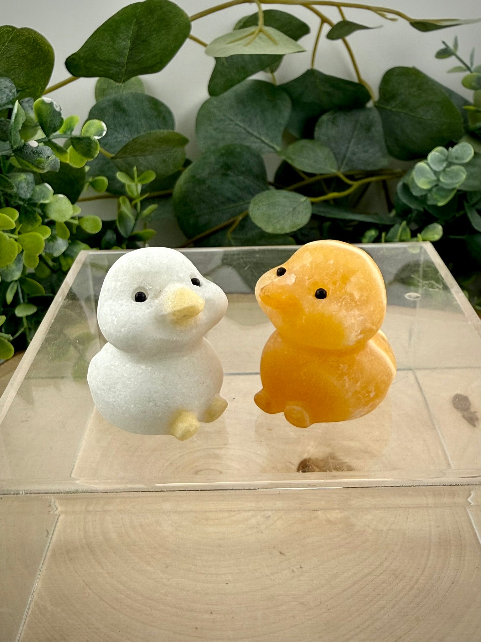 Baby Duck Carvings - Orange Calcite & White Jade | Natural Crystal Animal Carvings