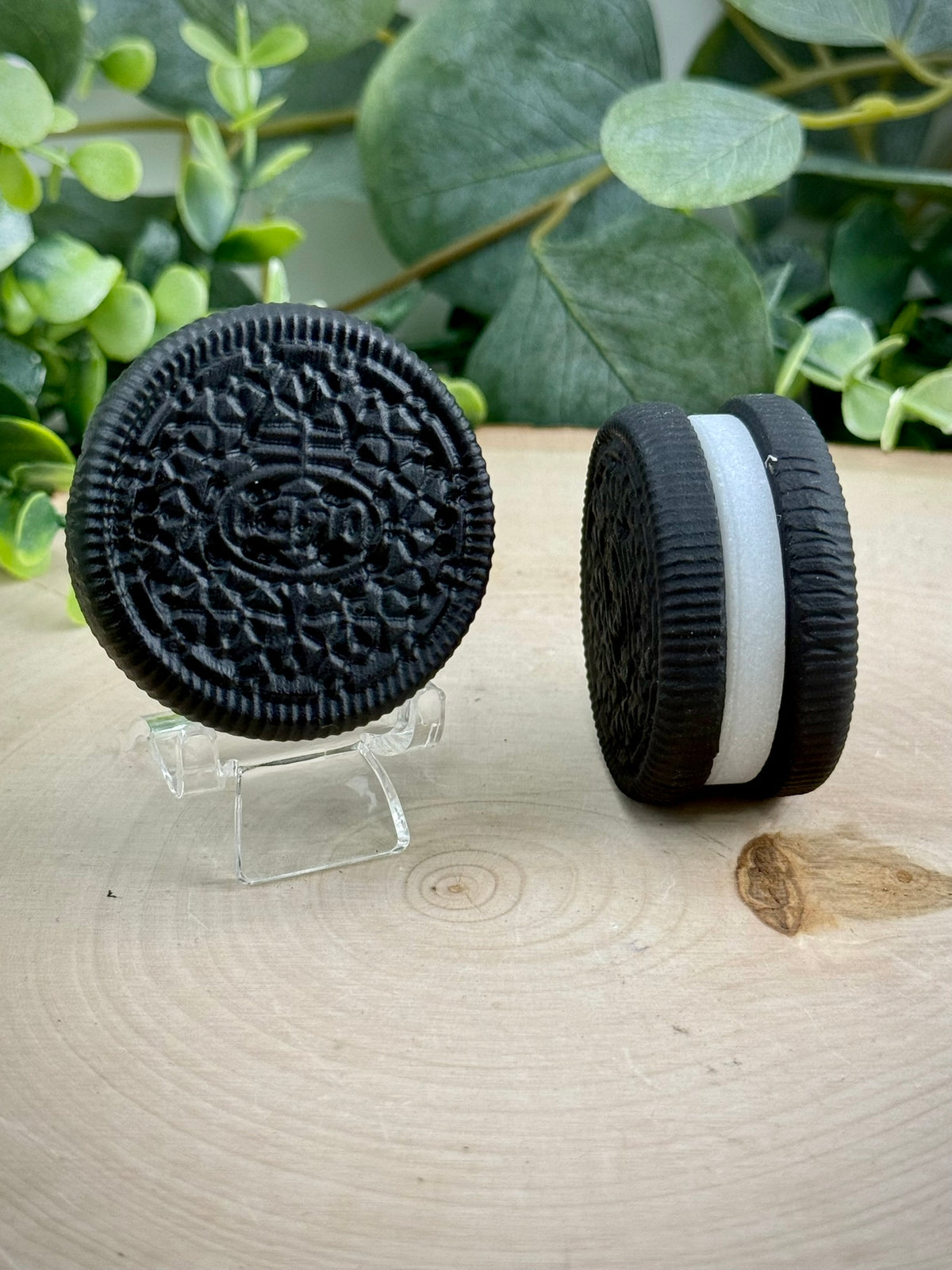 Obsidian and White Jade Sandwich Cookie Figurine | Hand-Carved Gemstone Decor - Still Water Crystals