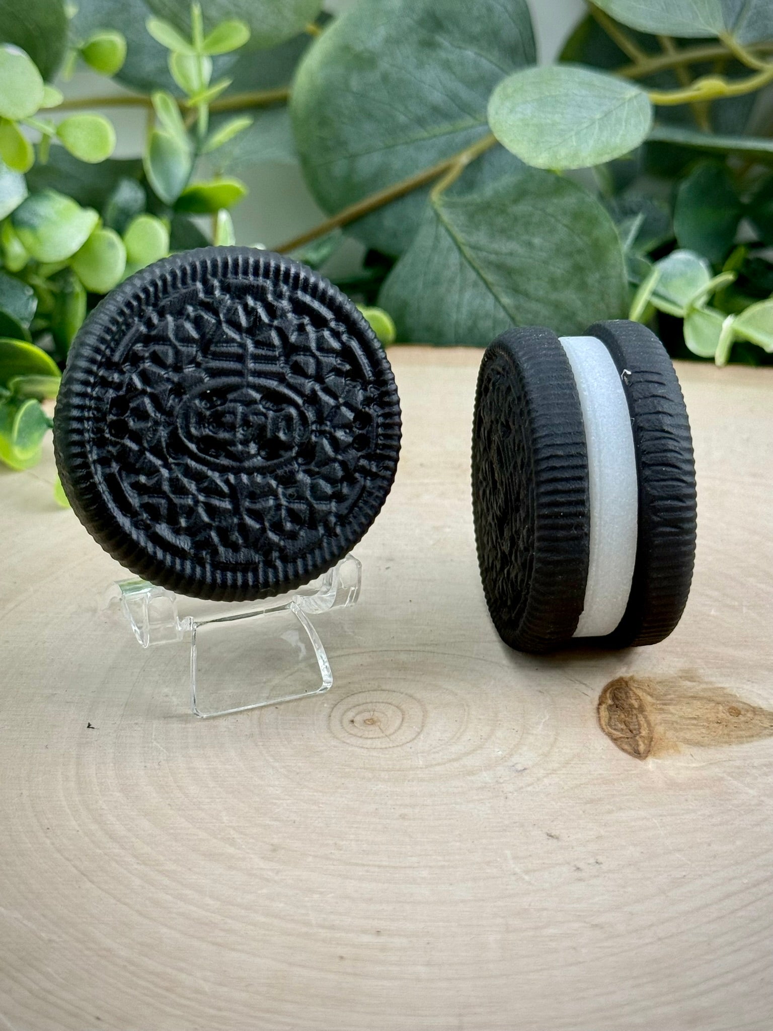 Obsidian and White Jade Sandwich Cookie Figurine | Hand-Carved Gemstone Decor