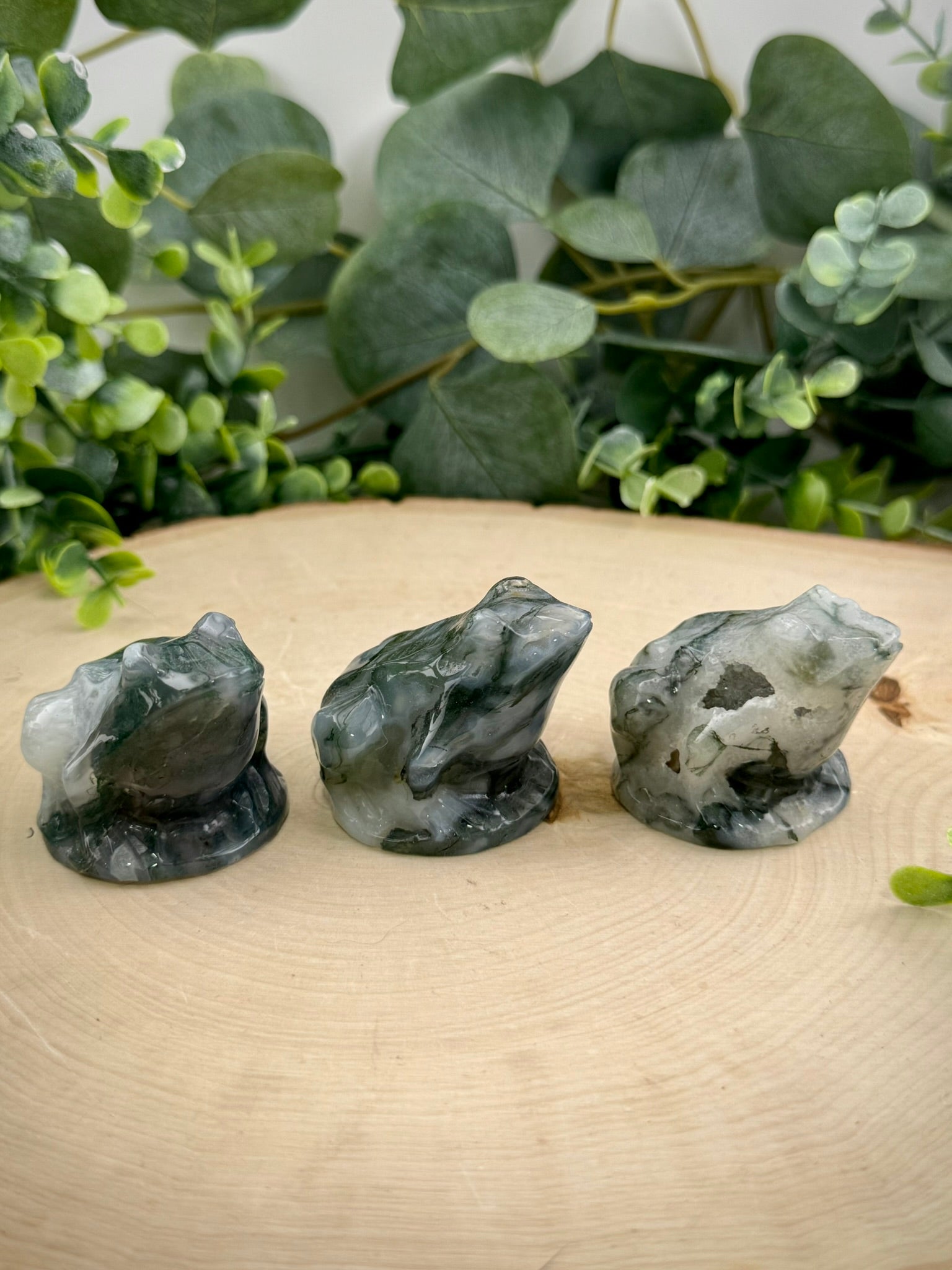Moss Agate Frog Carving | Natural Stone Frog Figurine