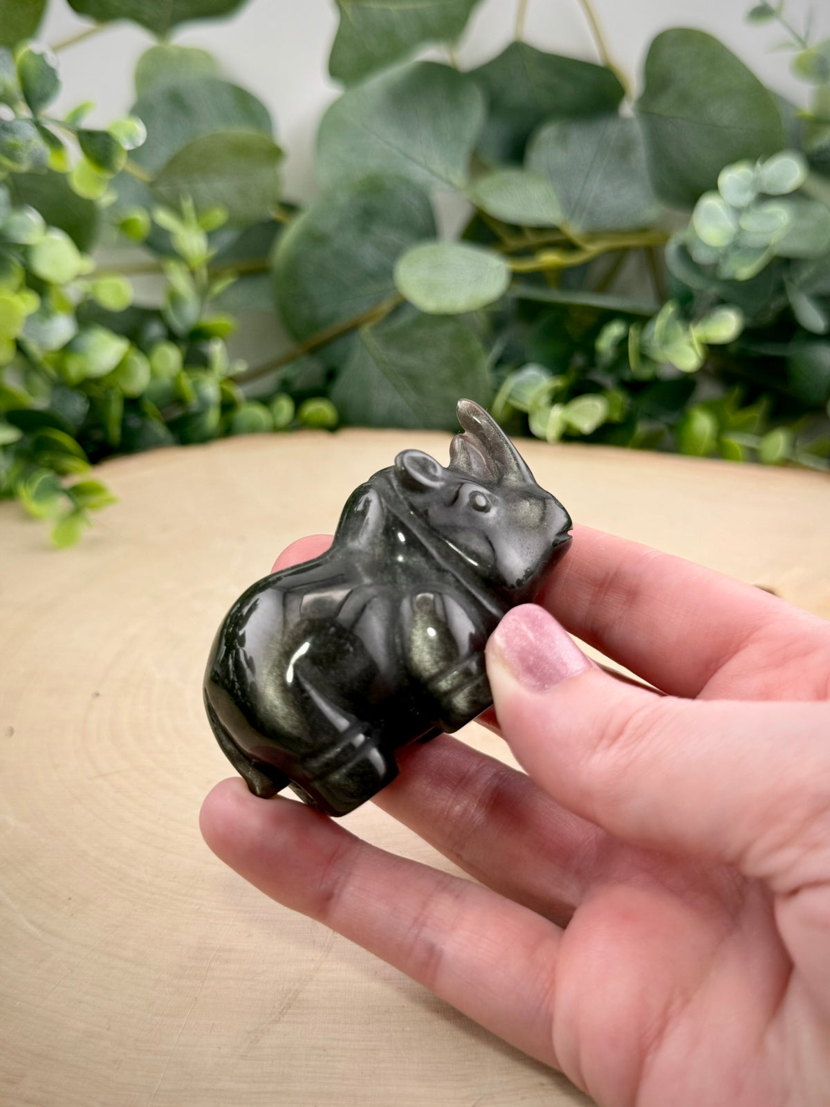 Silver Sheen Obsidian Rhino Carving | Natural Stone Rhinoceros Figurine - Still Water Crystals