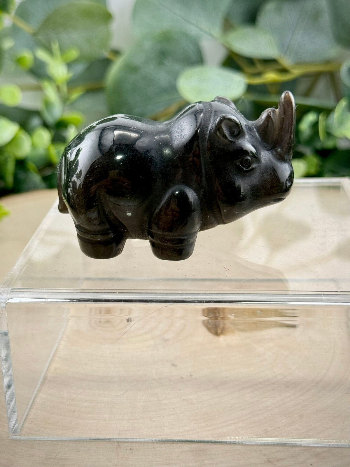 Silver Sheen Obsidian Rhino Carving | Natural Stone Rhinoceros Figurine - Still Water Crystals
