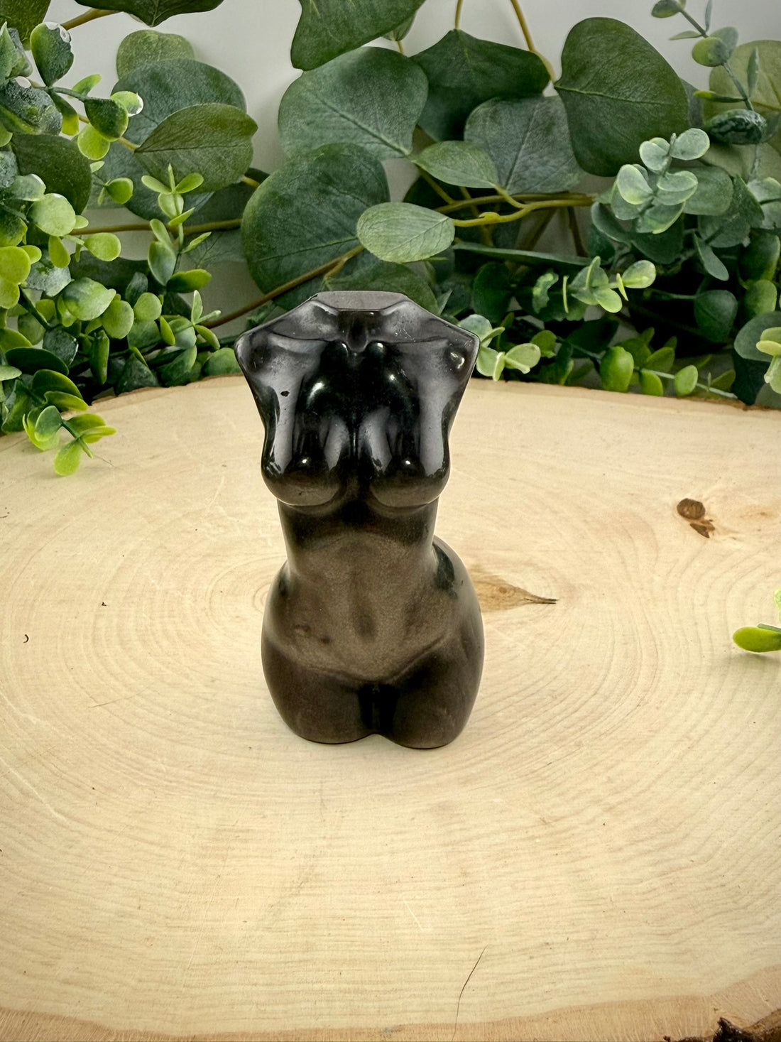 Silver Sheen Obsidian Goddess Carving | Natural Stone Female Figure