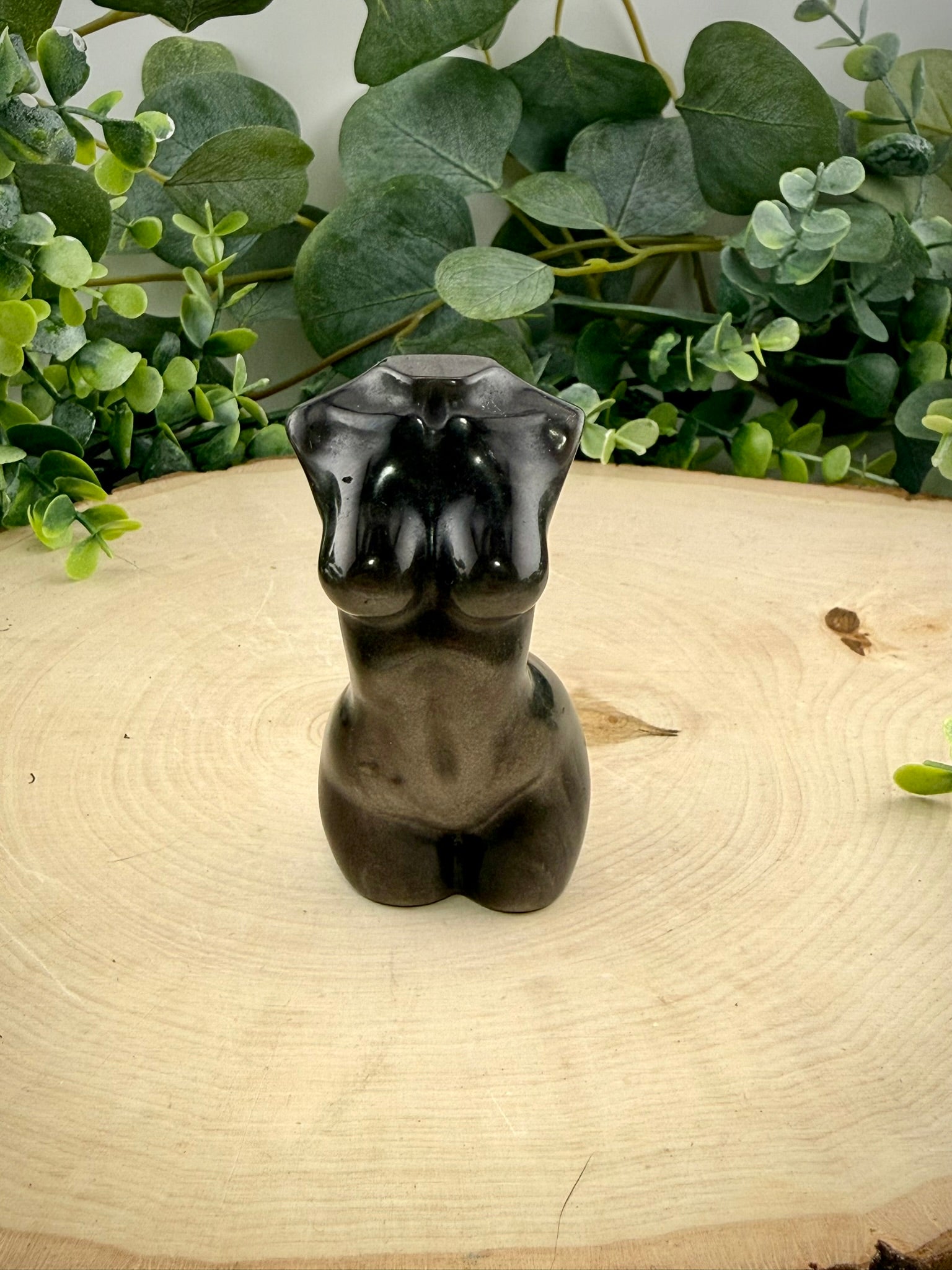 Silver Sheen Obsidian Goddess Carving | Natural Stone Female Figure