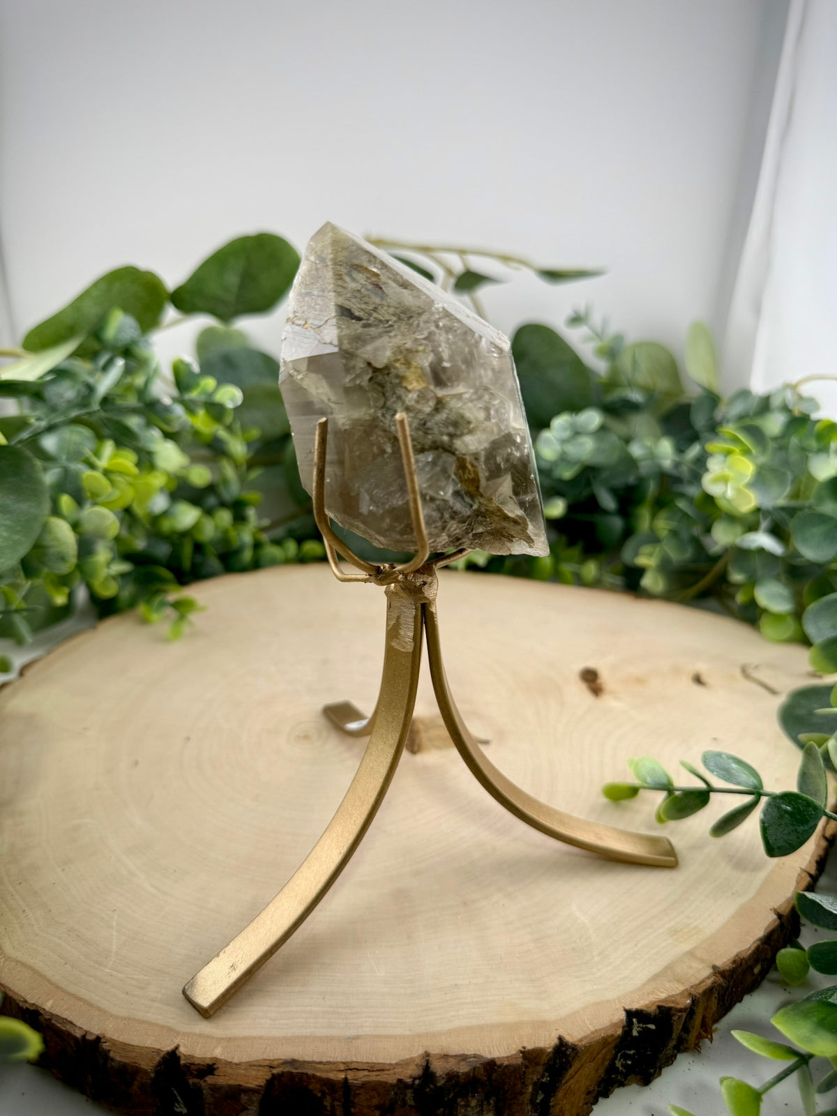 Brazilian Included Quartz Stationary Display Statements | Half Polished Half Raw Crystal with Stand - Still Water Crystals