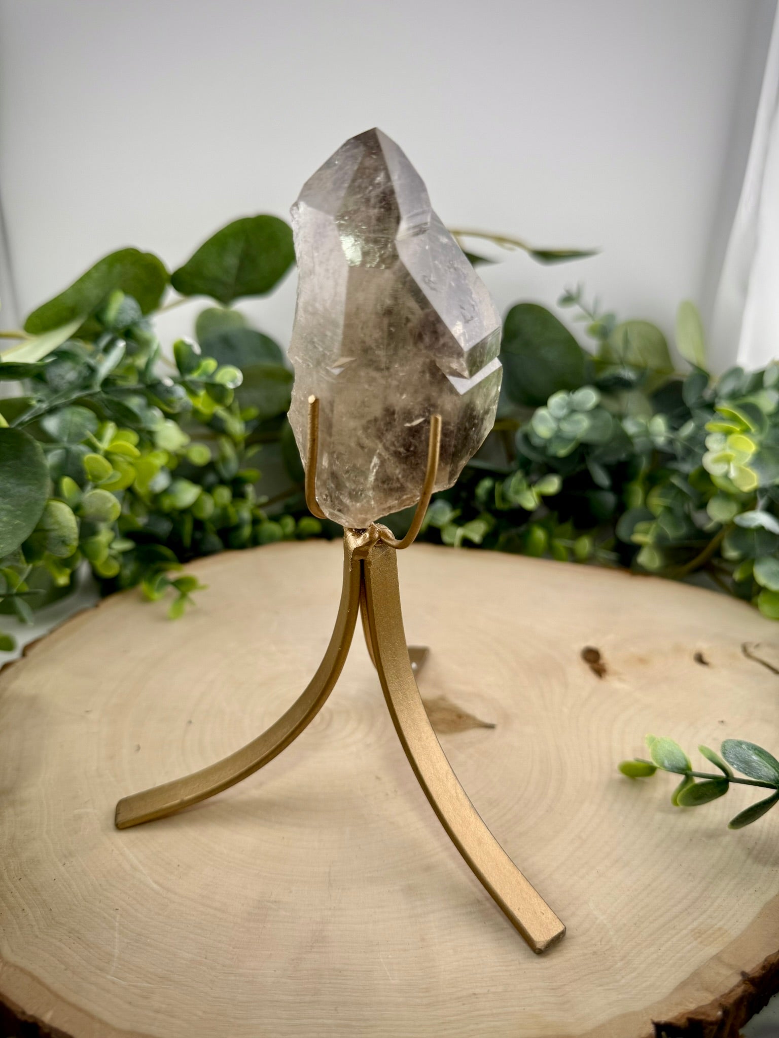 Brazilian Included Quartz Stationary Display Statements | Half Polished Half Raw Crystal with Stand