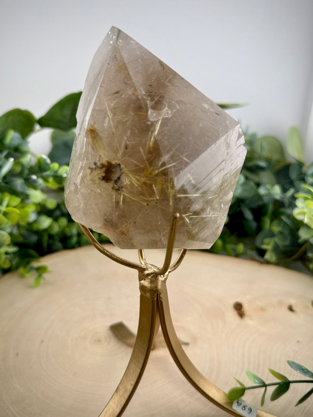 Brazilian Gold Rutilated Quartz | Raw & Polished Crystal with Custom Stand - Still Water Crystals