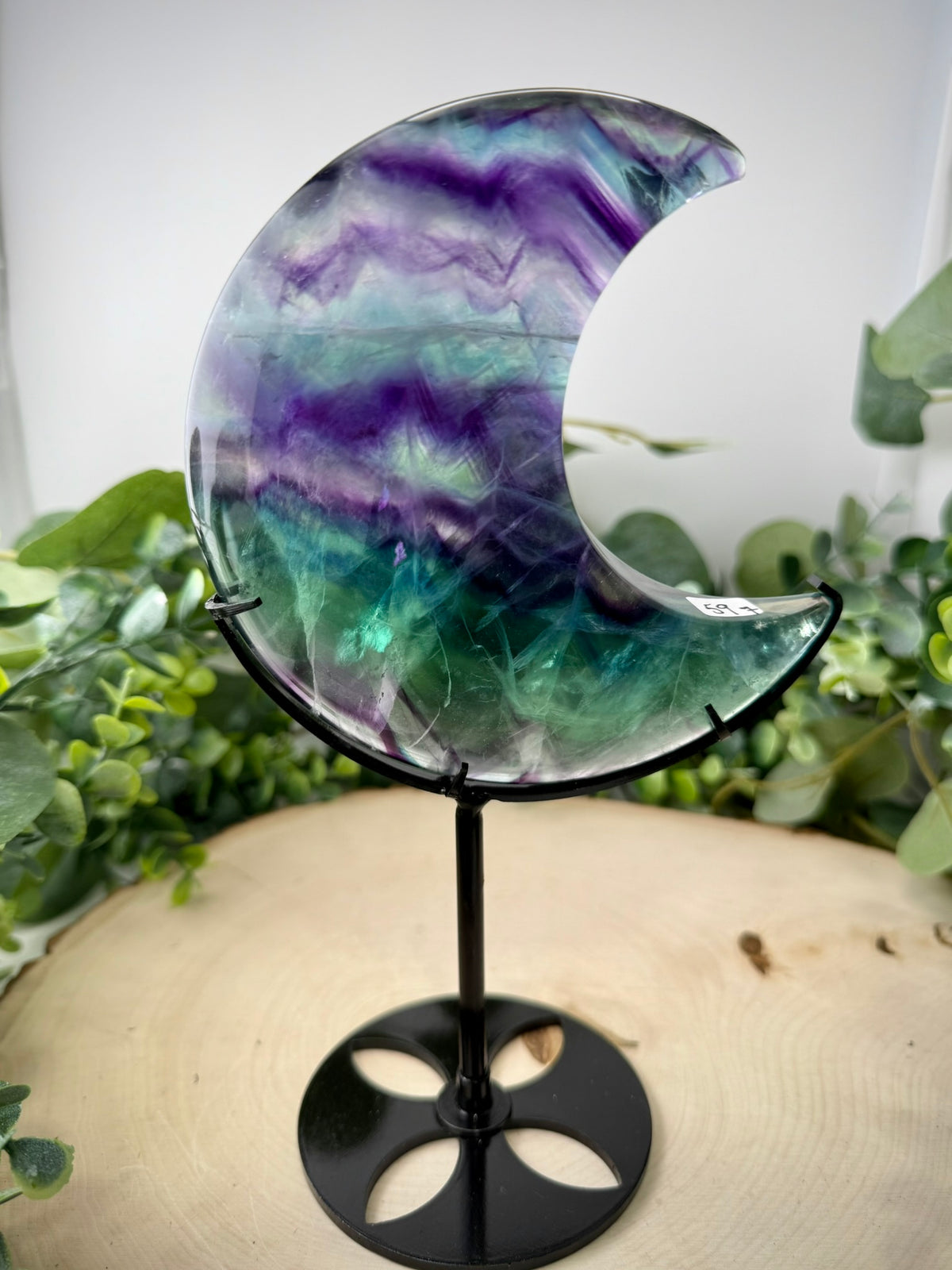 Fluorite Moon Carving | Crescent Moon on Custom Display Stand - Still Water Crystals